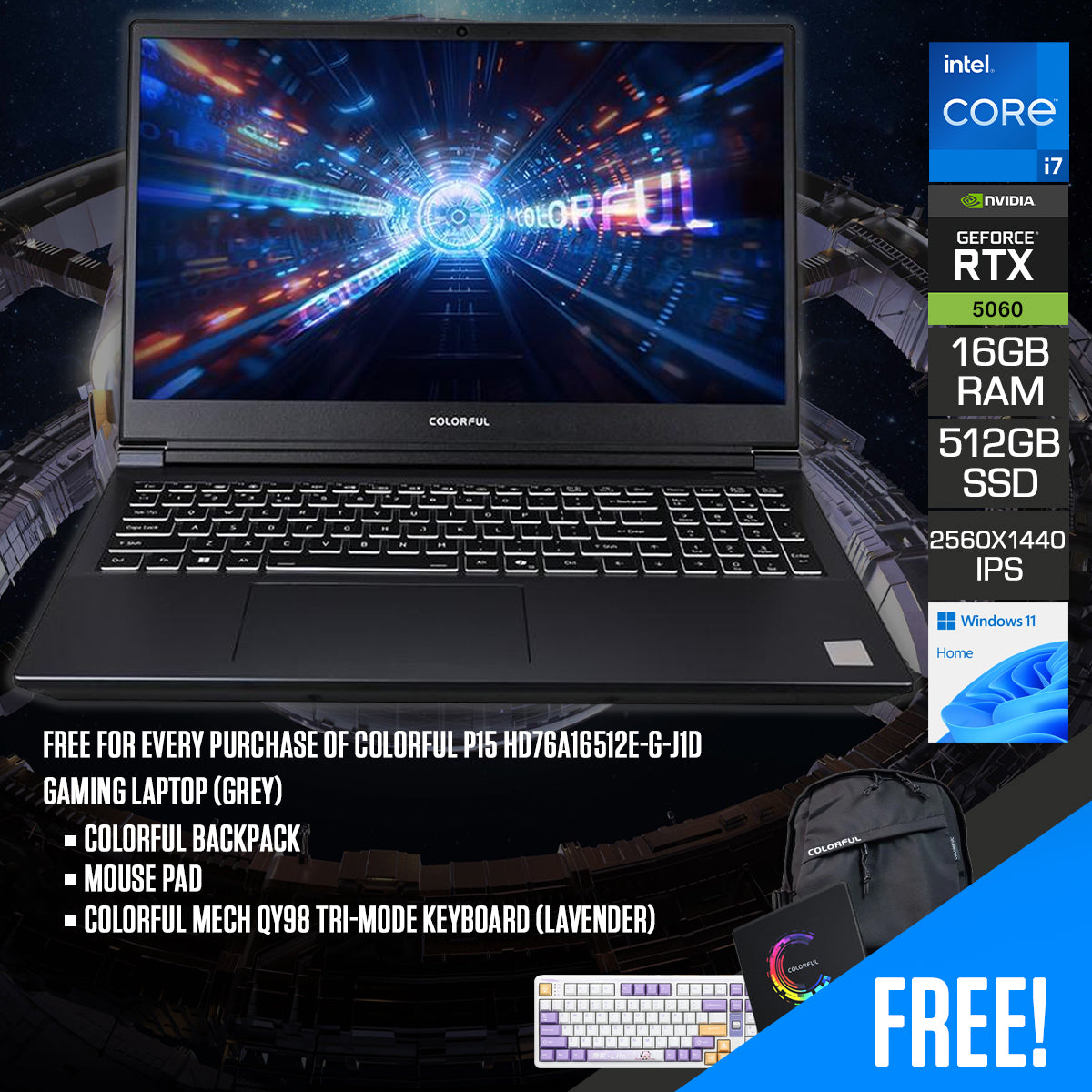 Colorful P15 HD76A16512E-G-J1D Gaming Laptop (Grey)