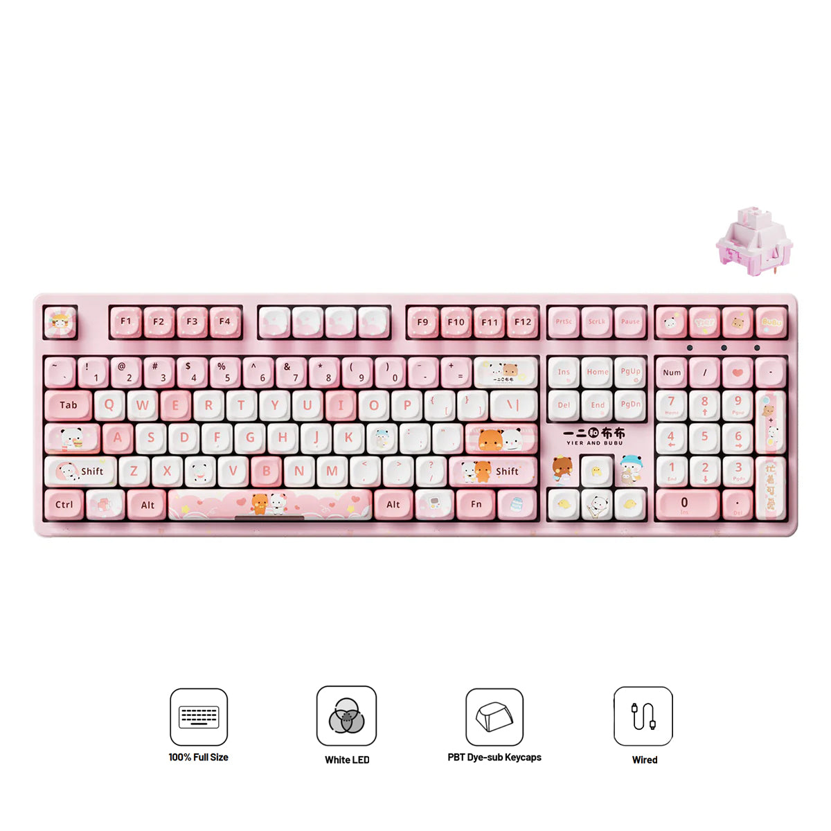 Akko Dudu and Bubu 3108 V3 Wired Mechanical Keyboard (Pink)