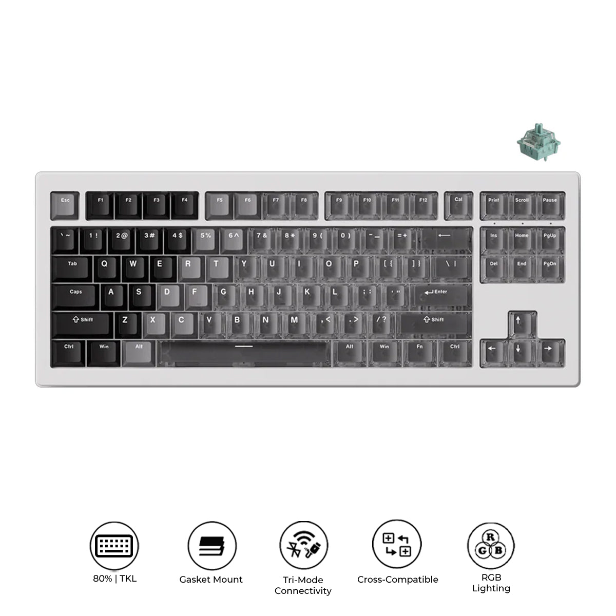 Akko 5087 V3 Tri-Mode RGB Hot-Swappable Magnetic Keyboard Gradient Hybrid White Transparent (AstroAim Switch) (017-052-03C-048-050)