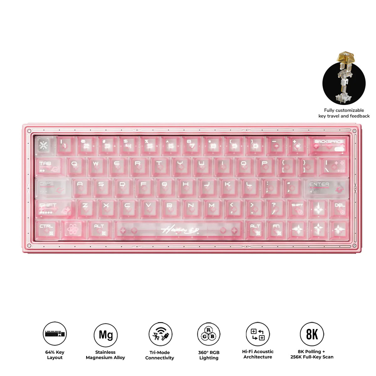 WLMouse HUAN63 HE Magnesium Alloys Keyboard (Pink) (KBD-HUAN63-PINK-G)