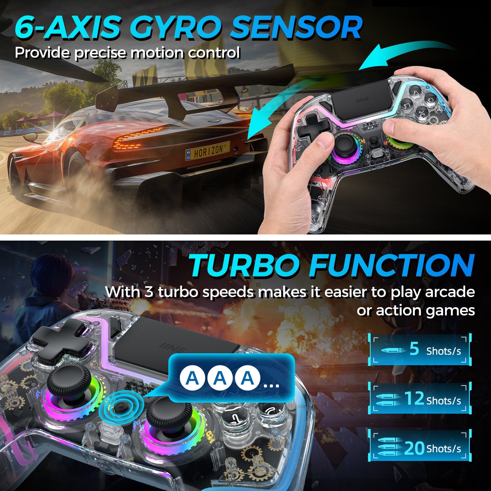 IINE Bastet Wireless Controller for PS4 / PC (Transparent) (L977)