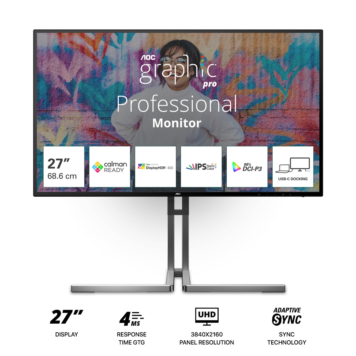 AOC Graphic Pro U27U3CV/71 27" 4K 60Hz 4ms UHD IPS Nano Monitor