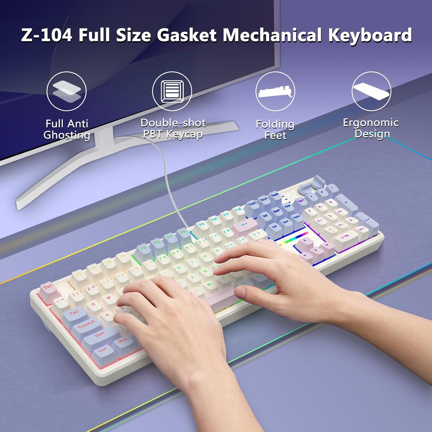 E-Yooso Z-104 RGB Wired Mechanical Keyboard White-Pink-Purple