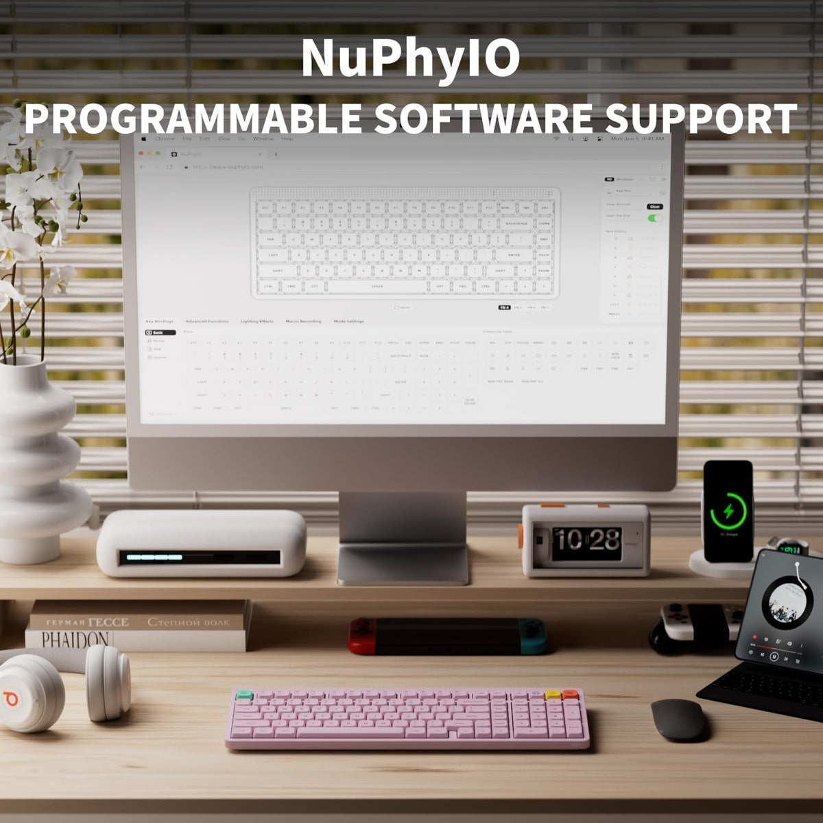 NuPhy Node100 Low-Profile Hot-Swappable Full-Size Wireless Mechanical Keyboard (Blush nano Switch)