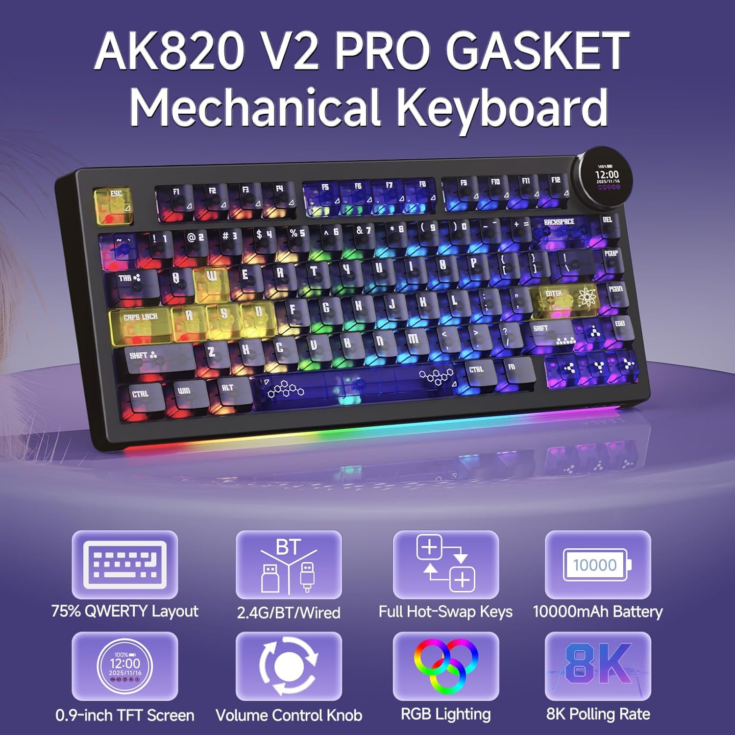 Ajazz AK820 V2 Pro RGB Tri-Mode Mechanical Keyboard