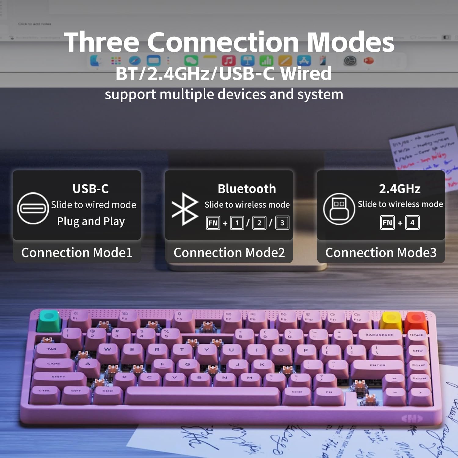 Nuphy Node75 High-Profile Hot-Swappable 82-Key Tri-Mode Wireless Mechanical Keyboard (Light Pink)
