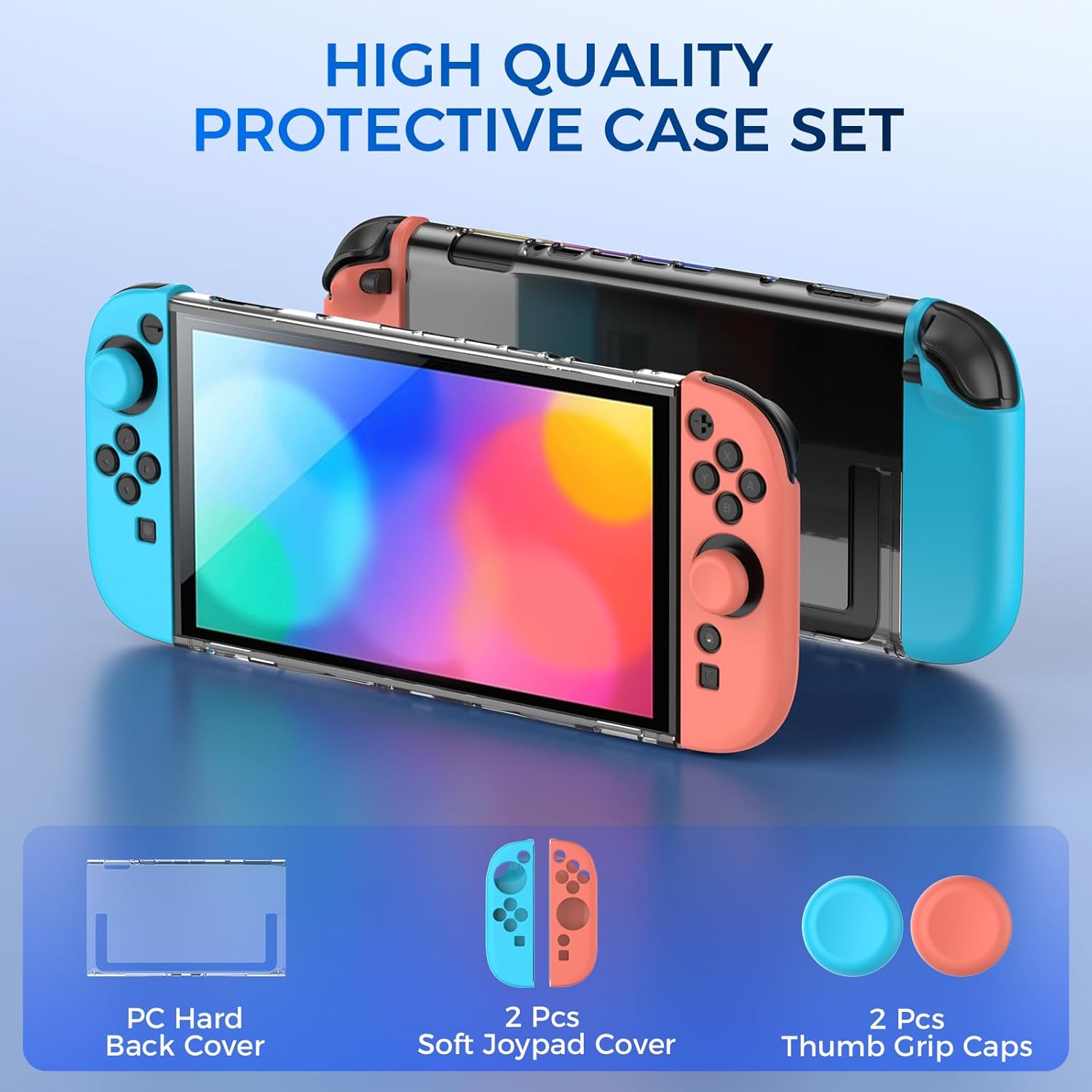 IINE Transparent PC Back Case + Silicone Joy-Pad Case Blue/ Orange for Nintendo Switch 2 (L1091)