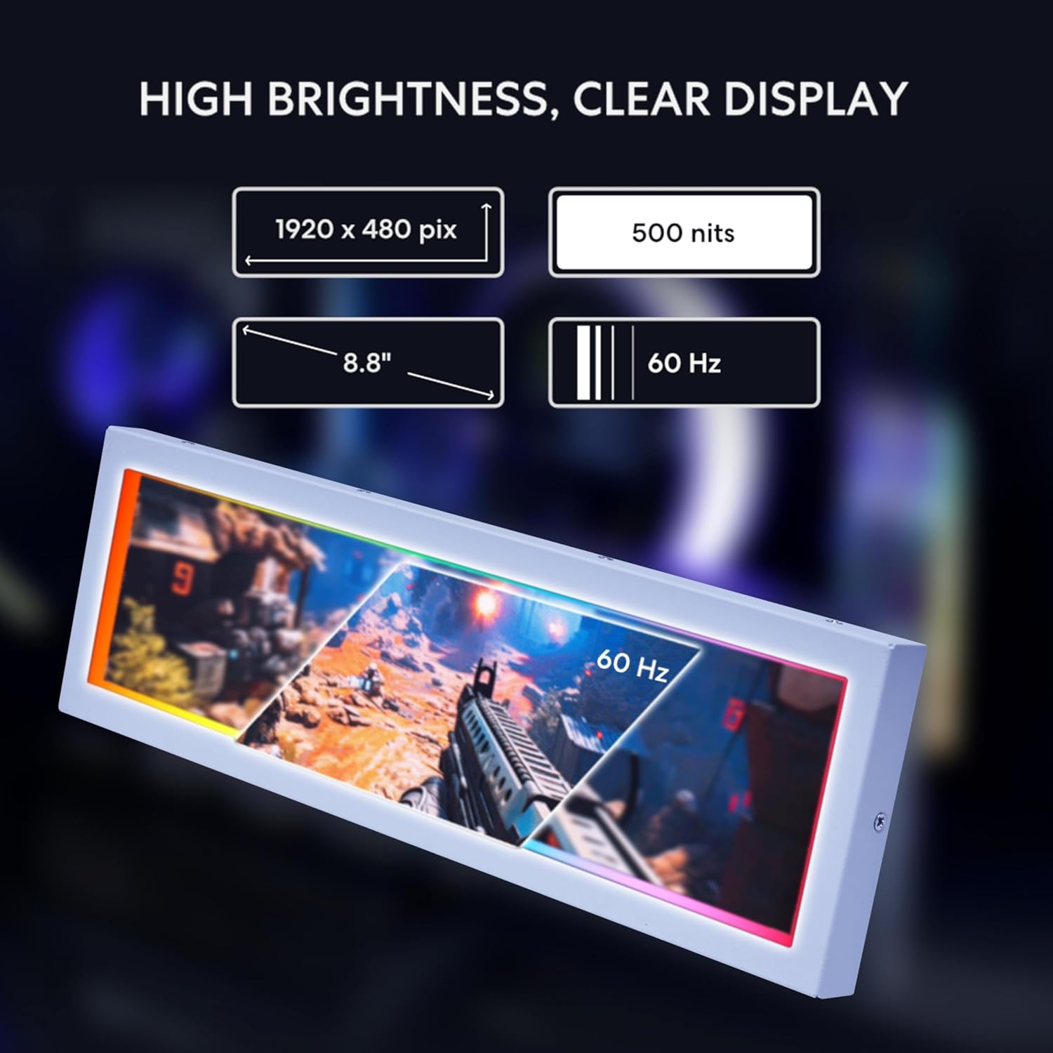 Lian Li SM088W 8.8" 1920x480 60Hz 500nits IPS LCD Universal Screen for PC (White)