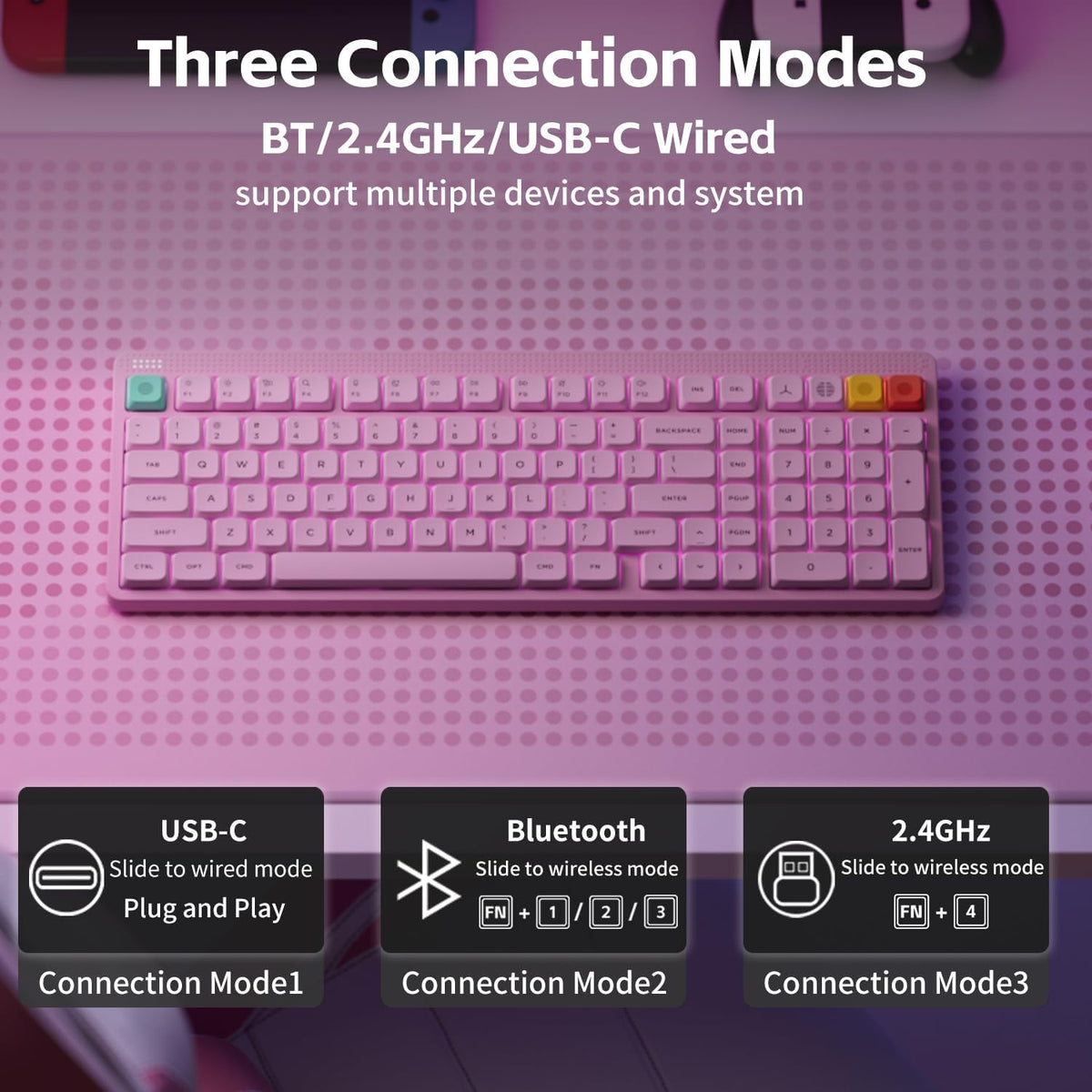 NuPhy Node100 Low-Profile Hot-Swappable Full-Size Wireless Mechanical Keyboard (Blush nano Switch)
