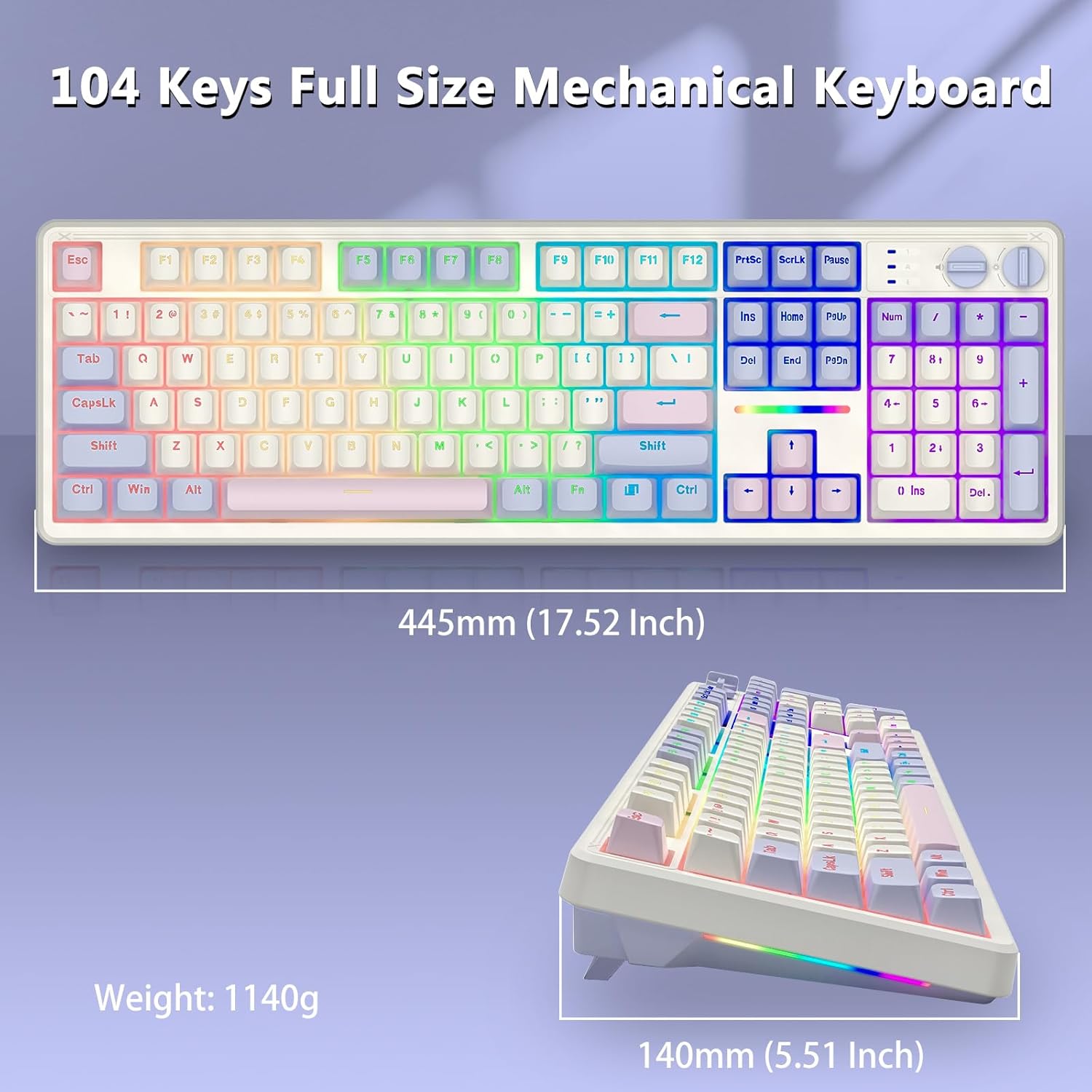 E-Yooso Z-104 RGB Wired Mechanical Keyboard White-Pink-Purple