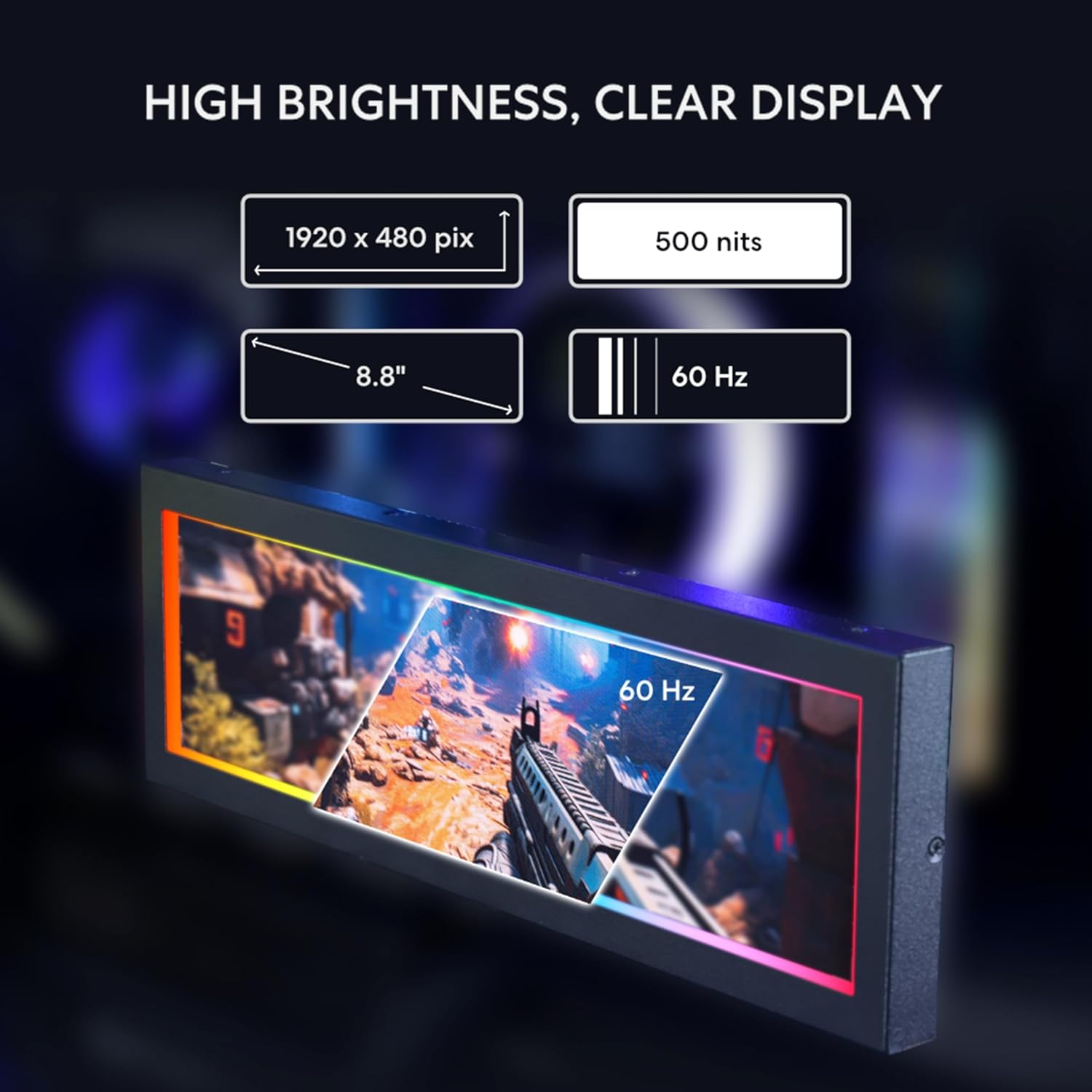 Lian Li SM088X 8.8 1920x480 60Hz 500nits IPS LCD Universal Screen for PC (Black)