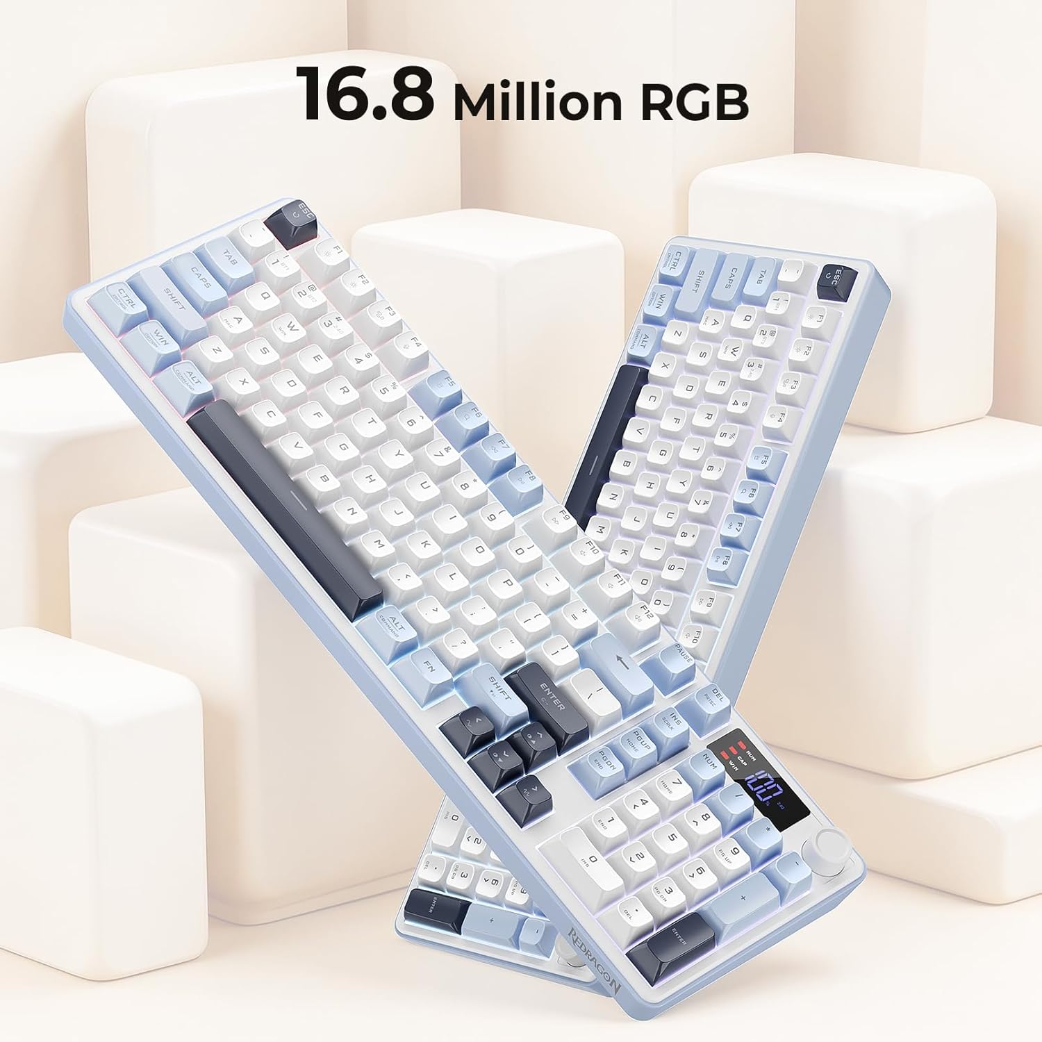 Redragon Aria Pro K527WBL Tri-Mode Ultra-Quiet Membrane RGB Keyboard with LCD Display & KnobControl