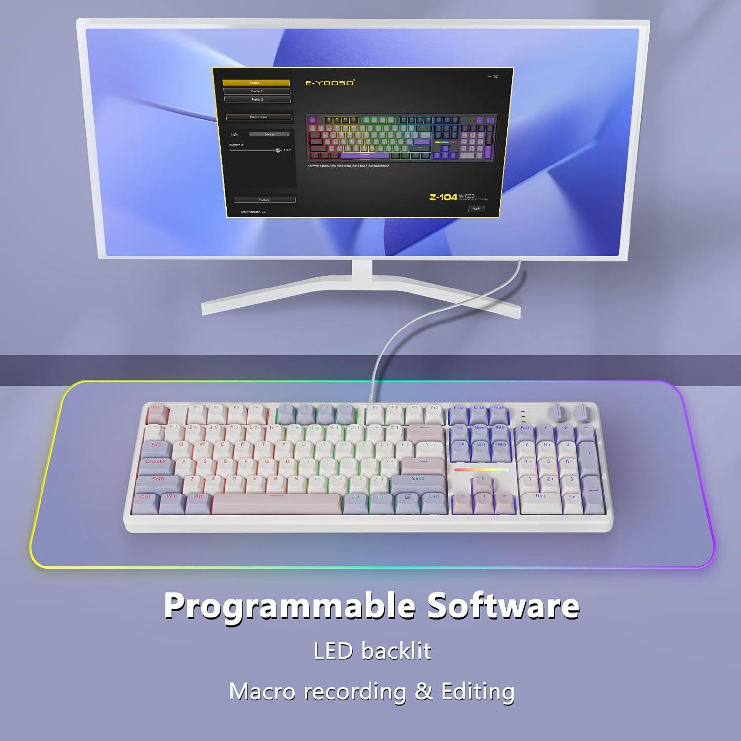 E-Yooso Z-104 RGB Wired Mechanical Keyboard White-Pink-Purple