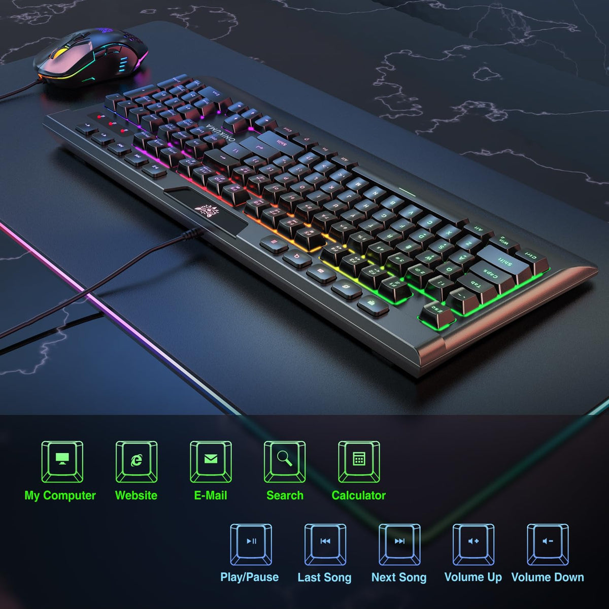 Onikuma G21 + CW902 RGB Wired Mechanical Keyboard Mouse Set
