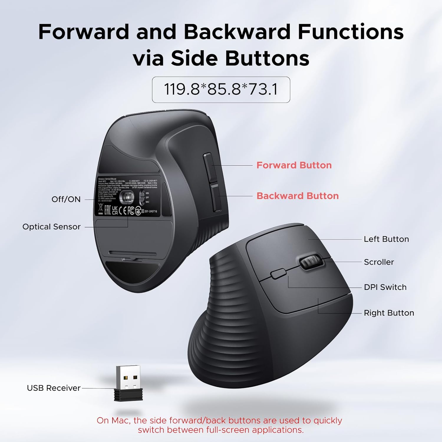 Ugreen 4000DPI Wireless Vertical Mouse (Black) (M571/55916)