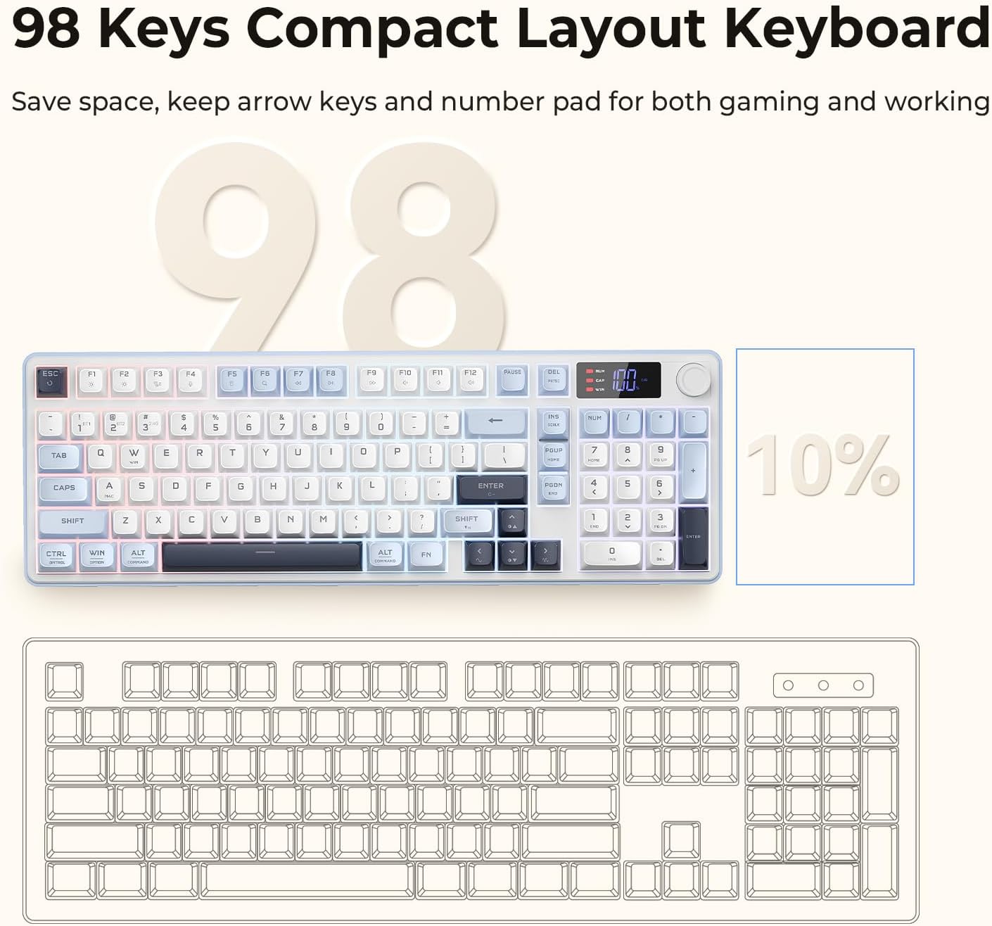 Redragon Aria Pro K527WBL Tri-Mode Ultra-Quiet Membrane RGB Keyboard with LCD Display & KnobControl