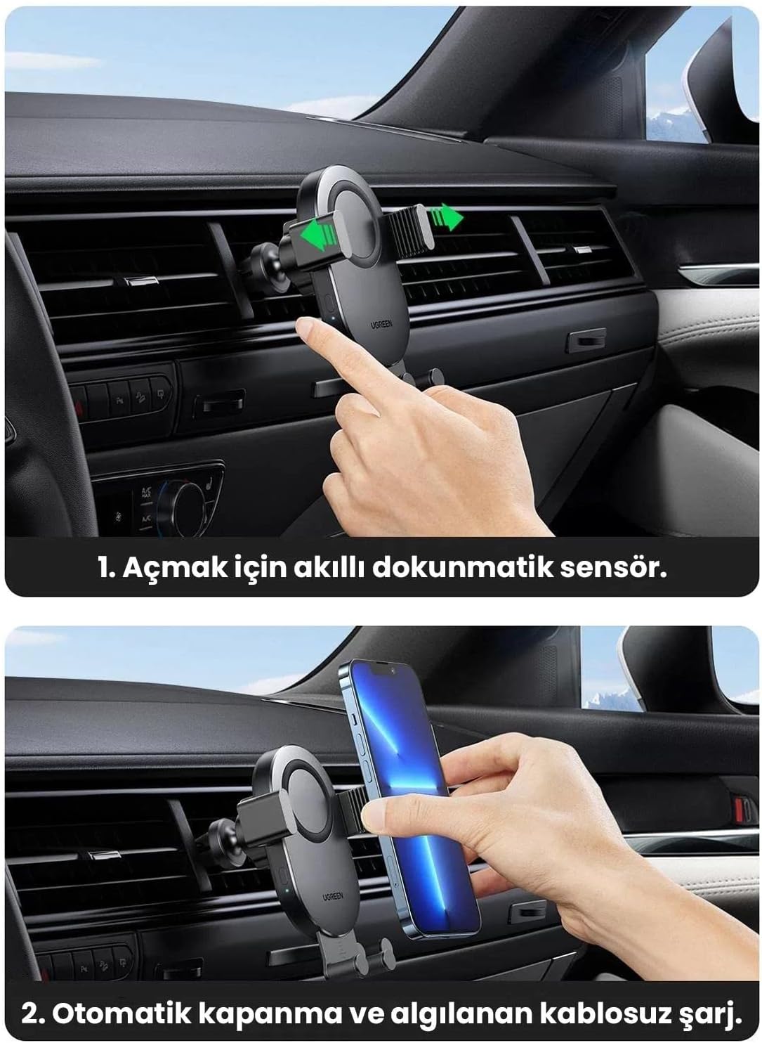 Ugreen 15W Auto Lock QI Wireless Charging Car Charger (Black) (CD256/40118)