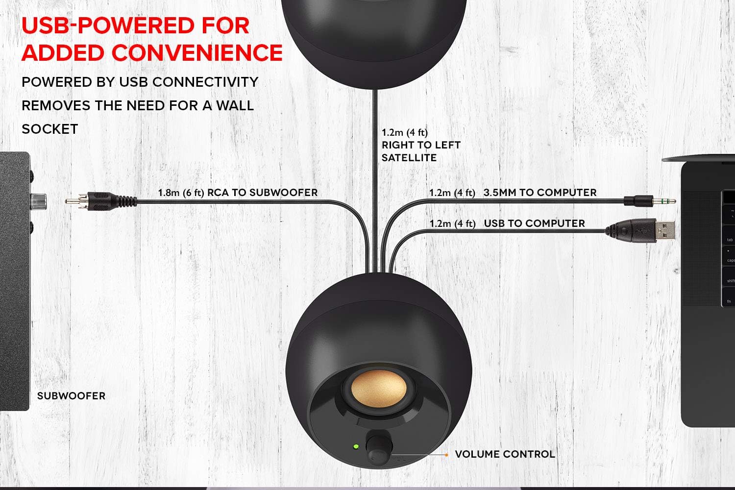 Creative Pebble Plus Modern 2.1 USB Desktop Speakers With Subwoofer (Black)