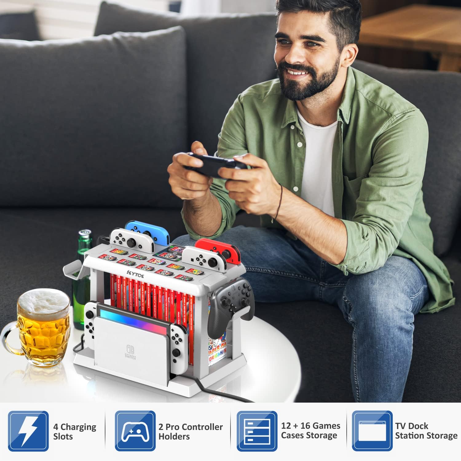 Kytok Controller Charger with Game Slot & Controller Holder