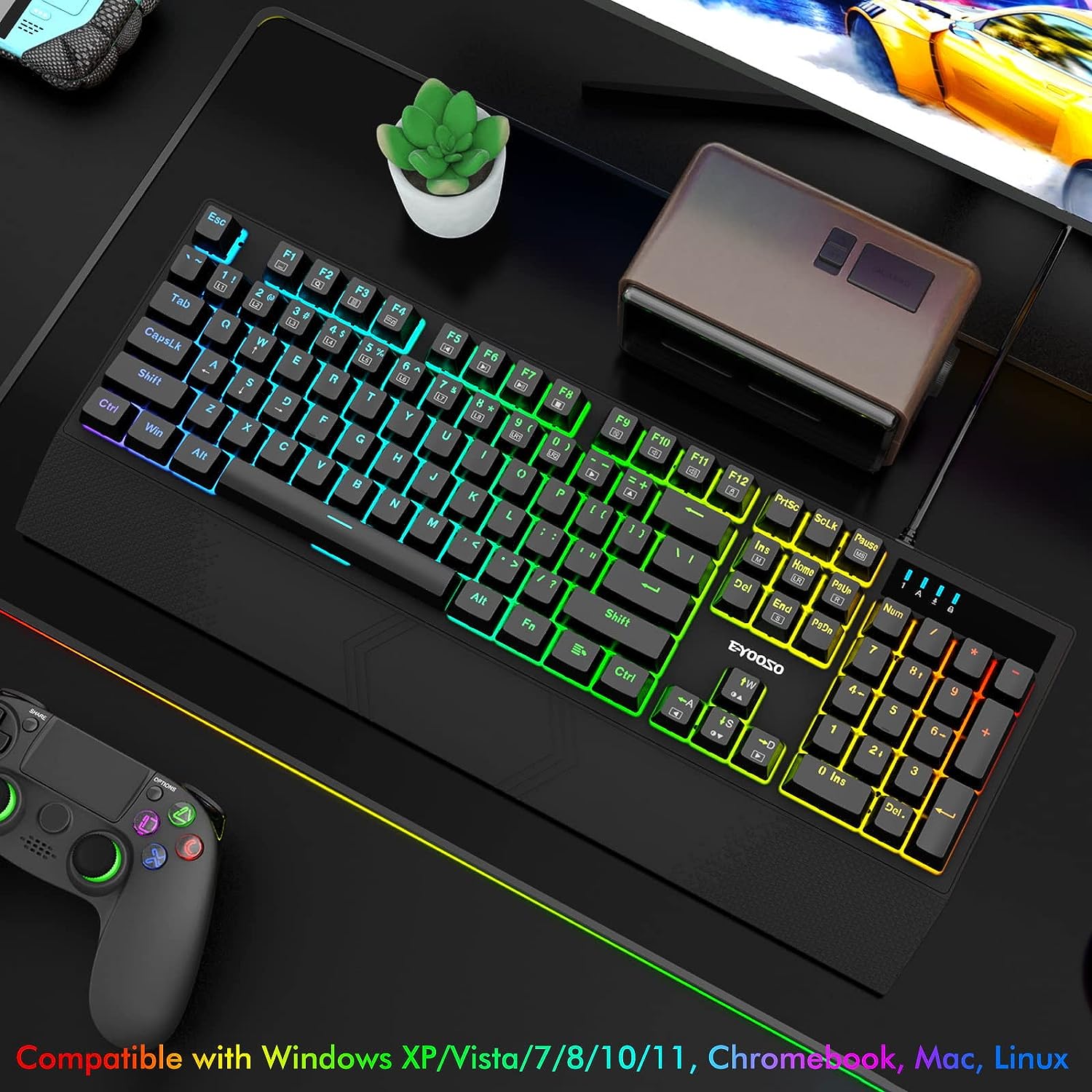 E-Yooso K-662 Rainbow Light 104-Keys Wired Mechanical Keyboard Black