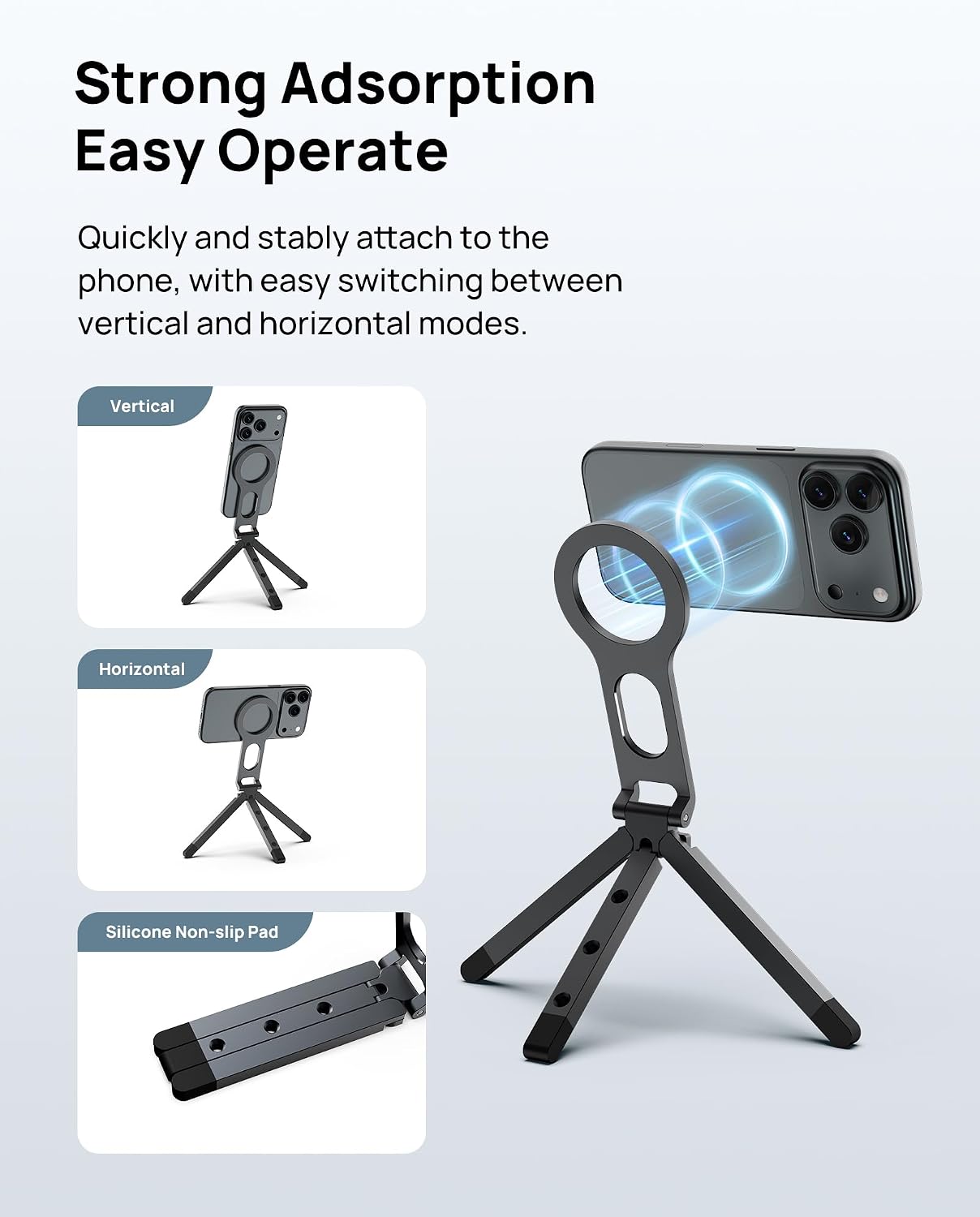 SODI ST05 Magnetic Tripod Adjustable Phone Holder (Black)