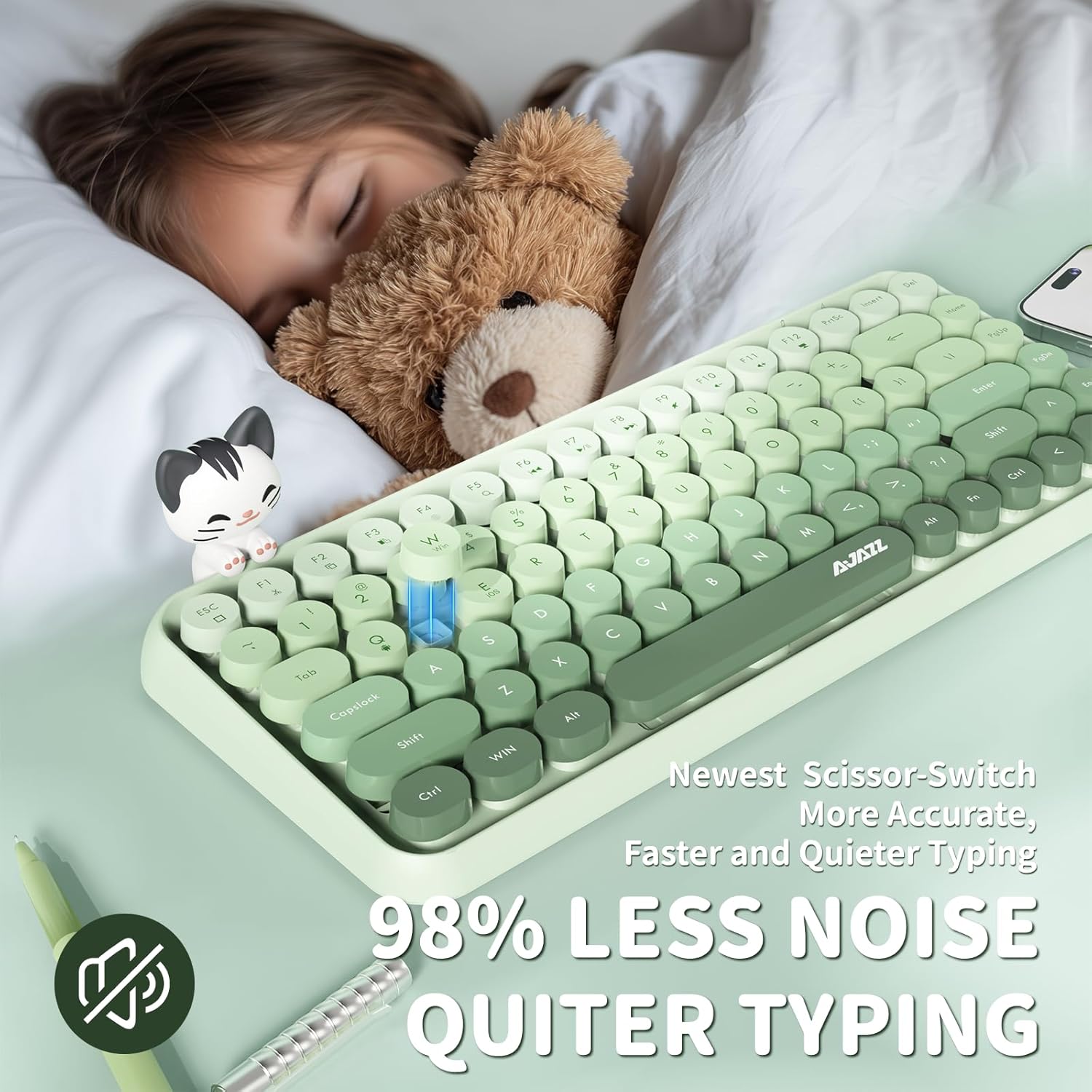 Ajazz 308I 84-Keys Bluetooth Wireless Membrane Keyboard (Milk Green)