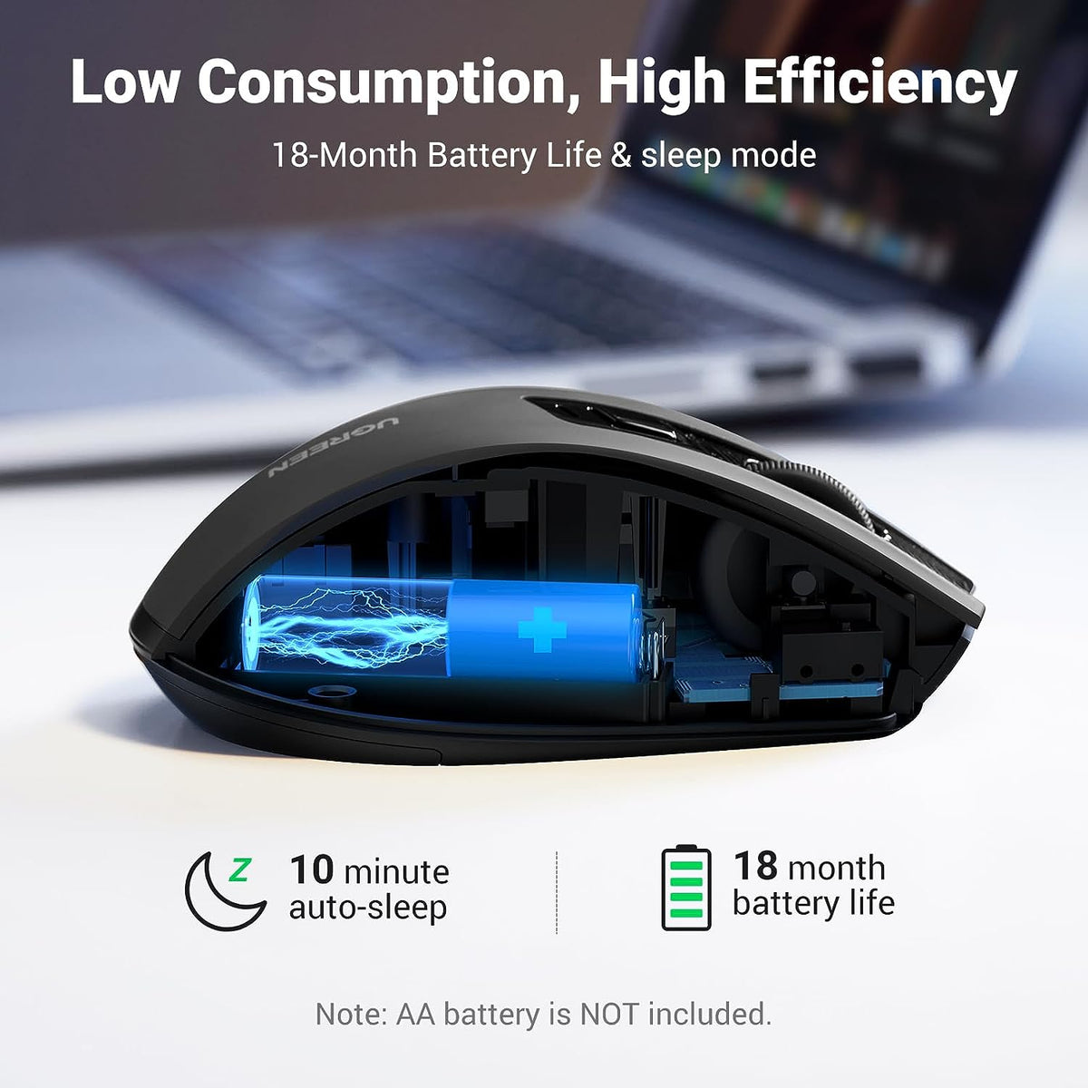 UGreen 2.4 Ghz 4000 DPI Ergonomic Contoured-Shape Wireless Mouse (Black) (MU006/90545)