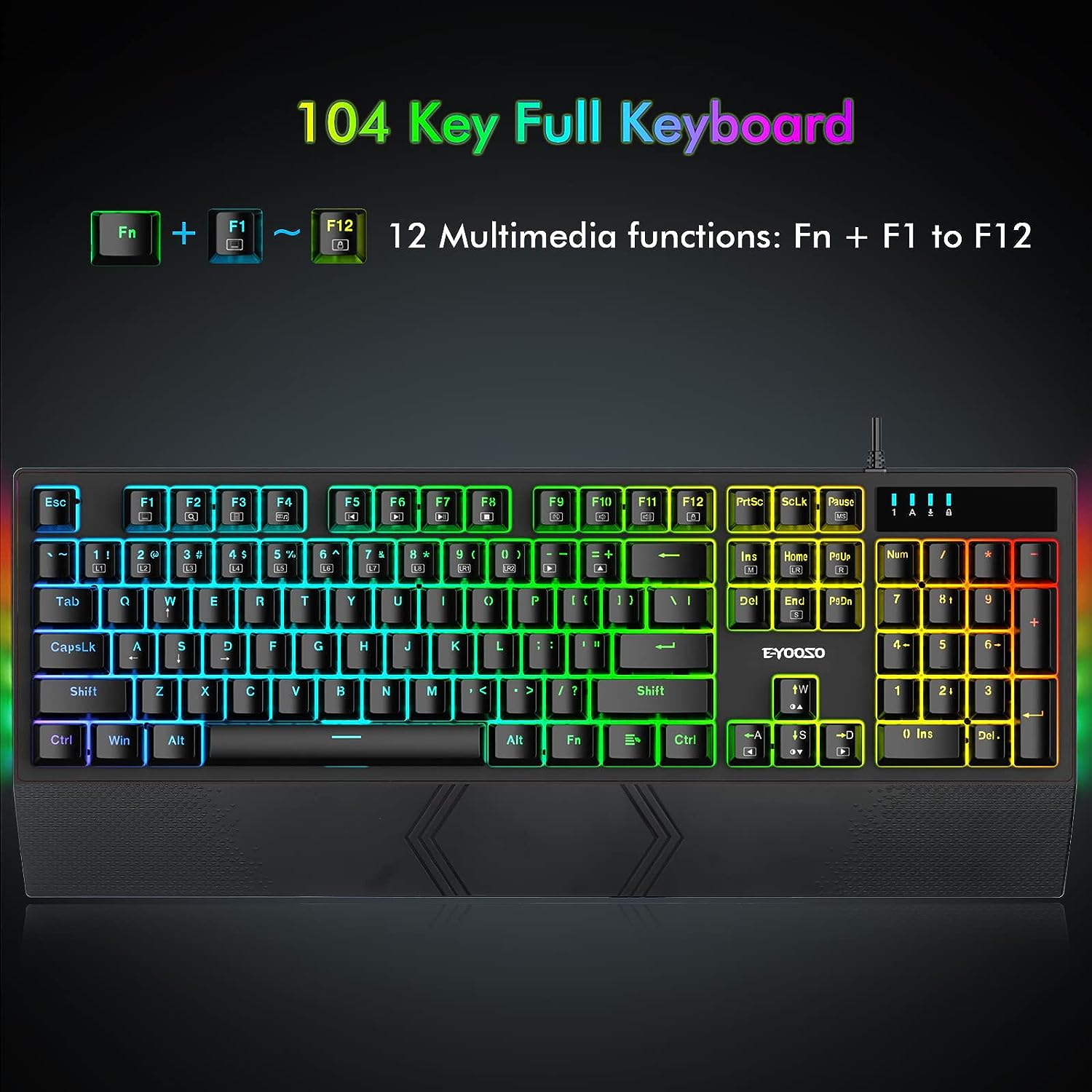 E-Yooso K-662 Rainbow Light 104-Keys Wired Mechanical Keyboard Black
