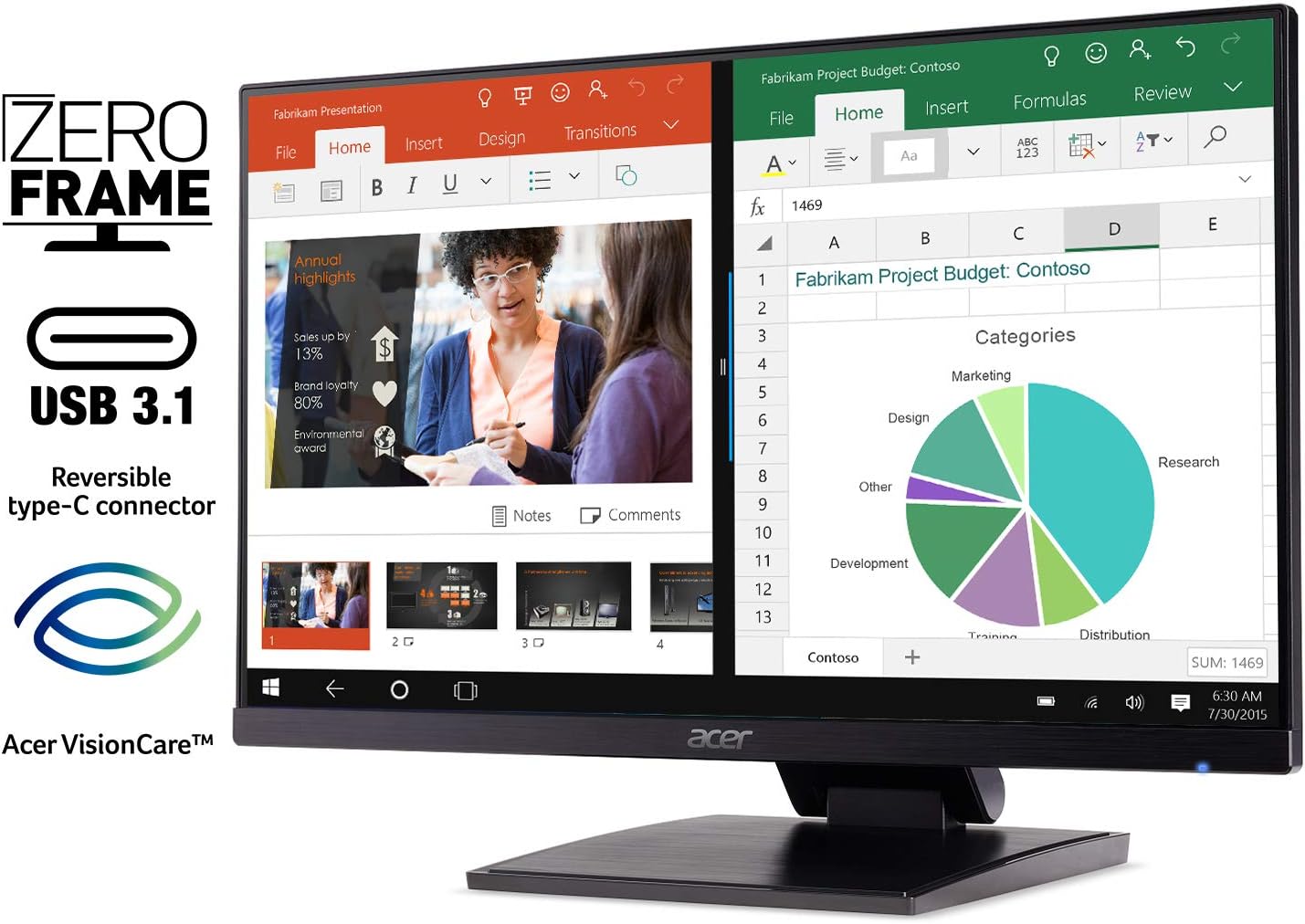 Acer Touch UT241Y BMIUZX 23.8" 60HZ FHD IPS Widescreen LCD Monitor