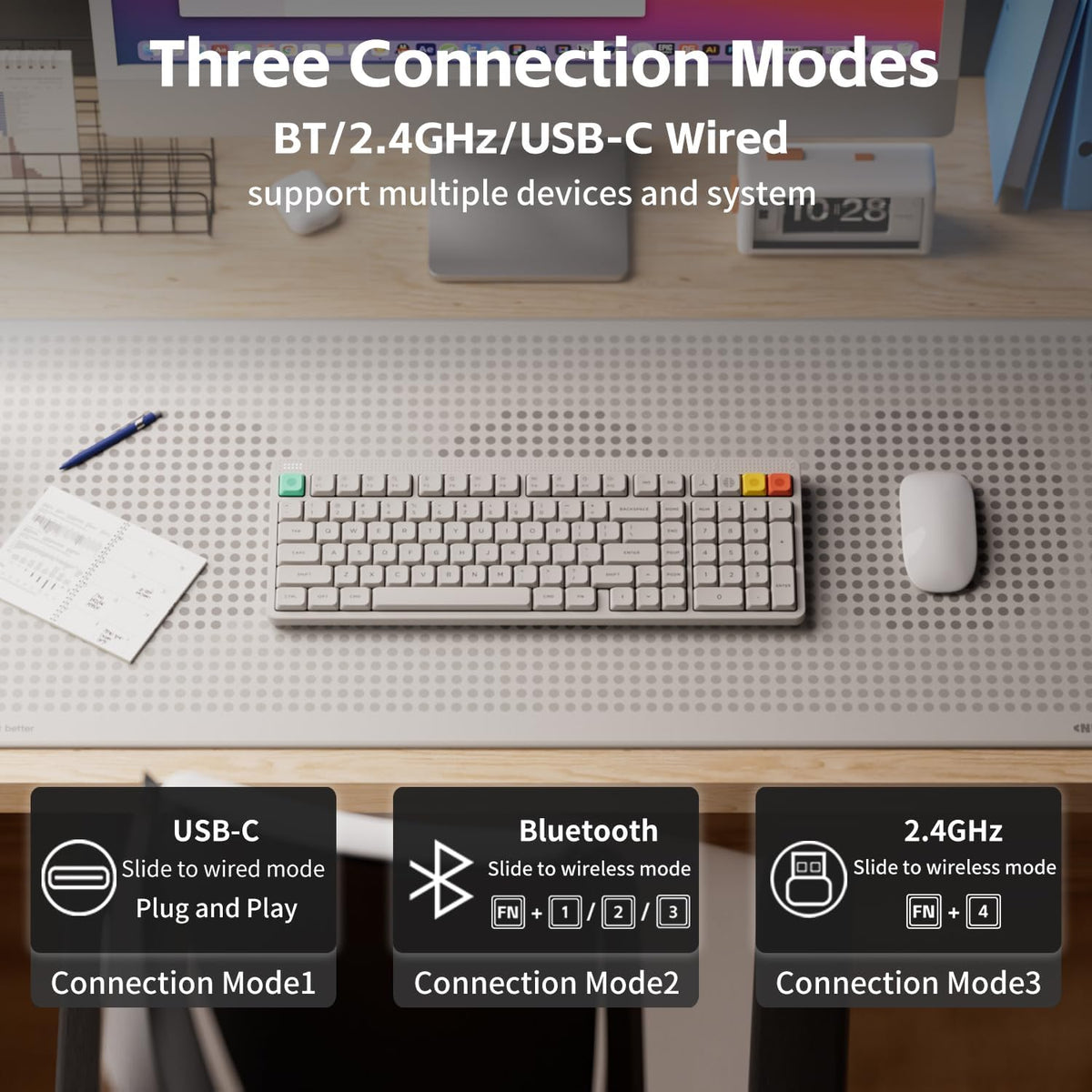 NuPhy Node100 Low-Profile Hot-Swappable Full-Size Wireless Mechanical Keyboard (Blush nano Switch)