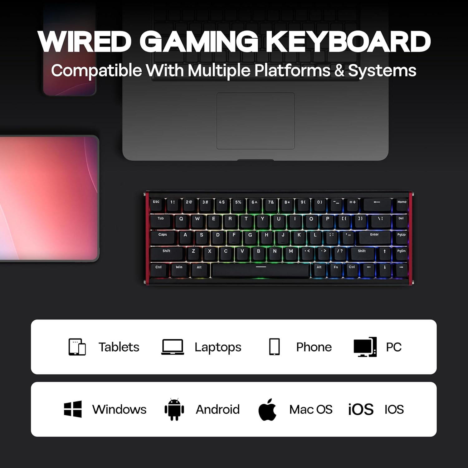 Ajazz ALUX68 Plus RGB Wired 68-Keys Aluminum CNC Case Hot-Swappable Mechanical Keyboard (Black)