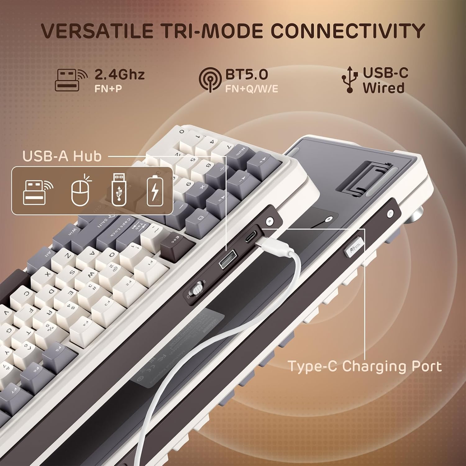 Royal Kludge RK-L98 Tri-Mode RGB 101 Keys Hot Swappable Mechanical Keyboard Sandalwood Brown