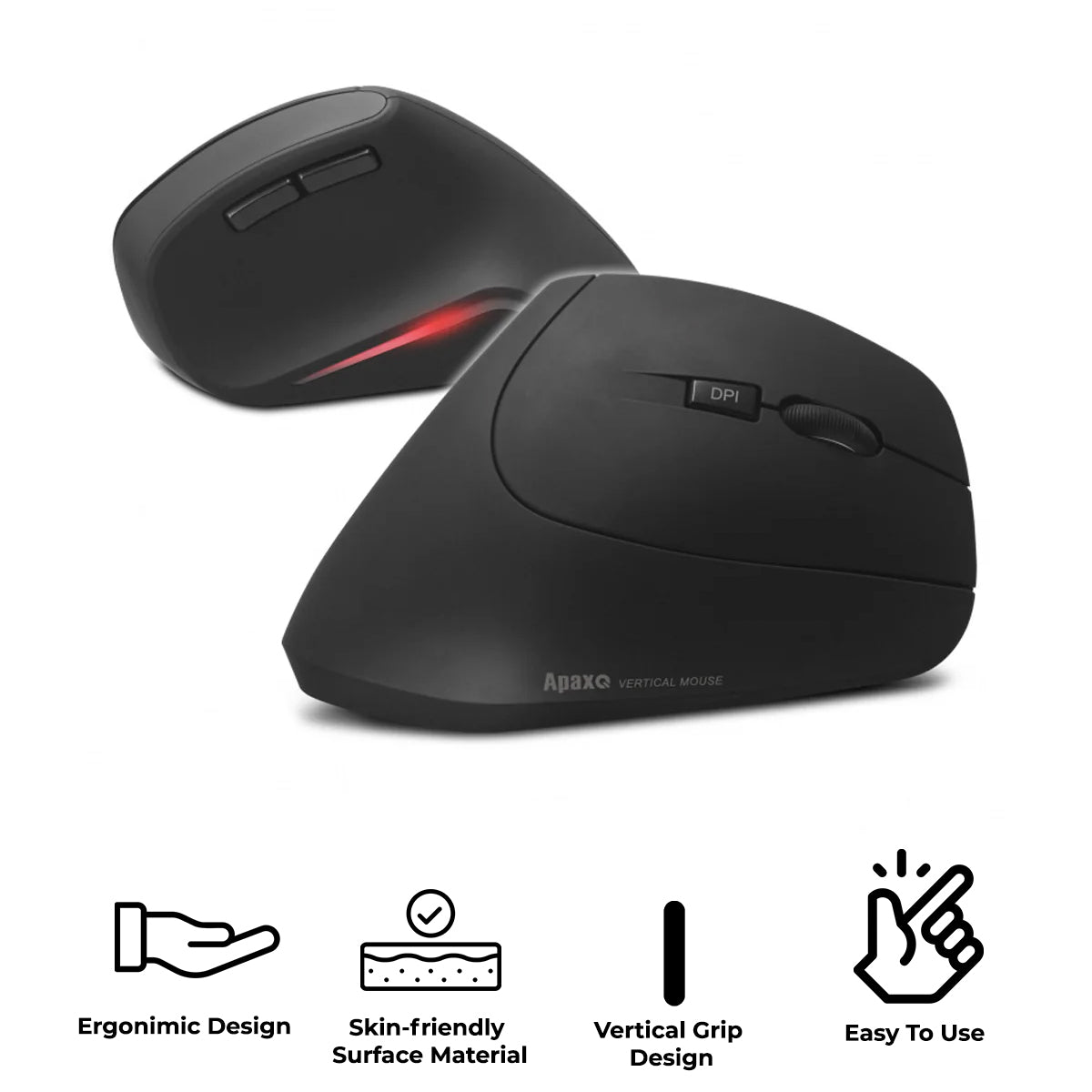 ApaxQ MV-186 Ergonomic Wireless Vertical Mouse (Black)