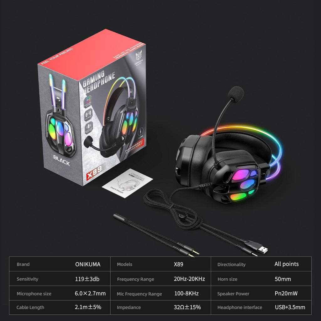 Onikuma X89 RGB Gaming Headphone with Noise-Cancelling Microphone