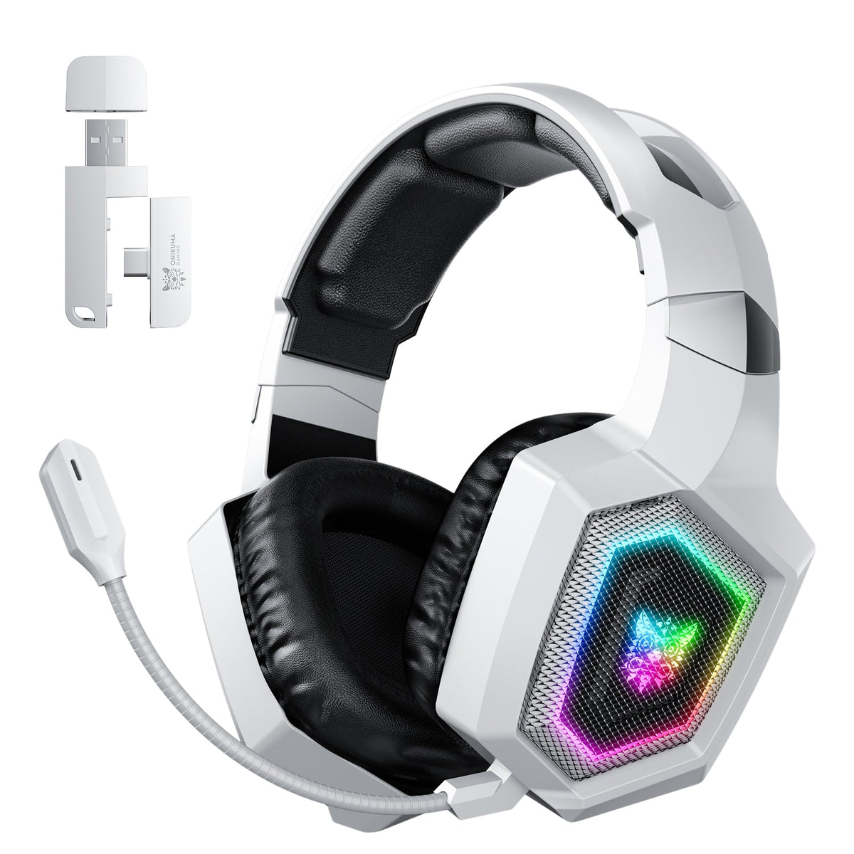 Onikuma GT806 RGB Tri-Mode Gaming Headset with Microphone (Black, White)