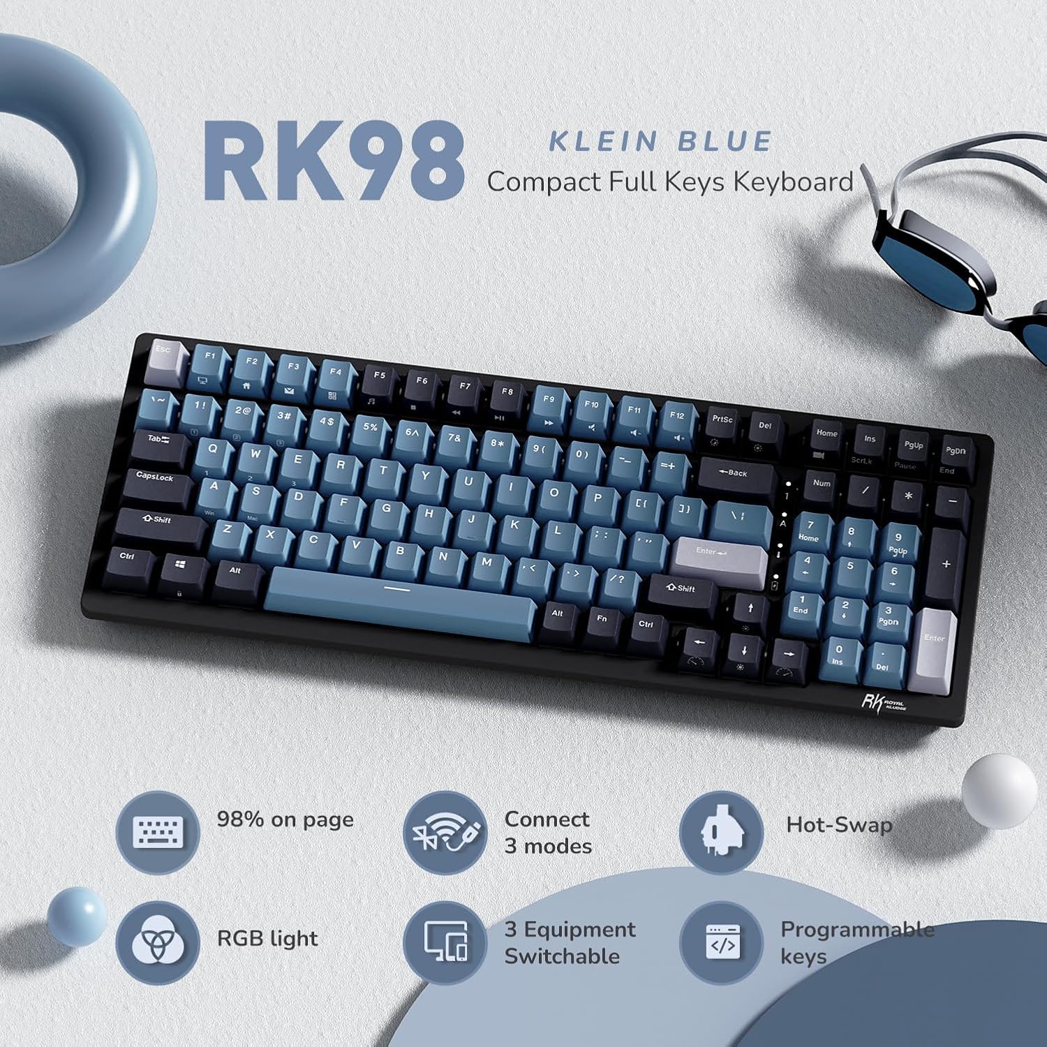 Royal Kludge RK98 Tri-Mode RGB Mechanical Keyboard Indigo