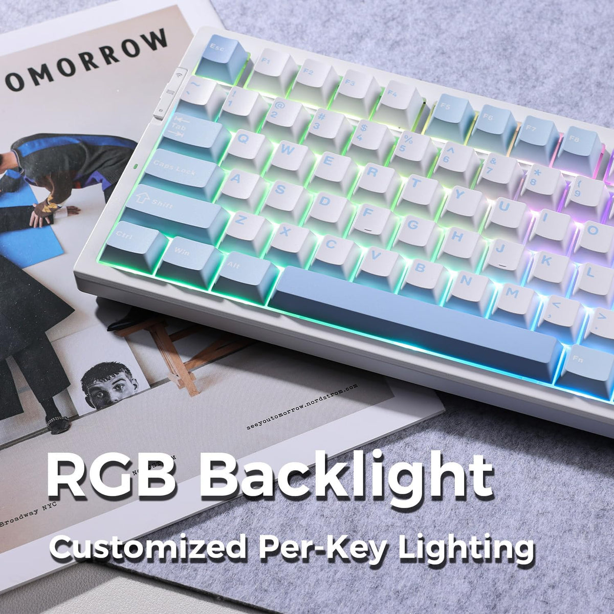 Mchose G75 Pro RGB Tri-Mode Hot-Swappable Mechanical Keyboard (Blue) (Cabbage Tofu Switch)
