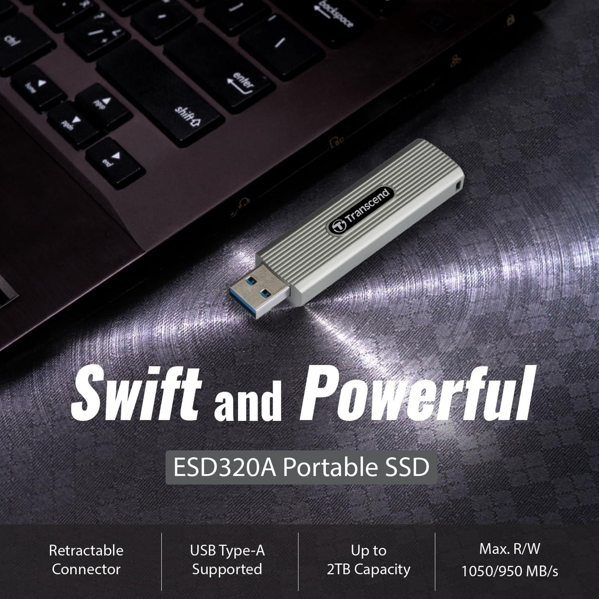 Transcend ESD320A 512GB Dual USB 10Gbps Read up to 1050MB/s Type-A Portable SSD (TS512GESD320A)