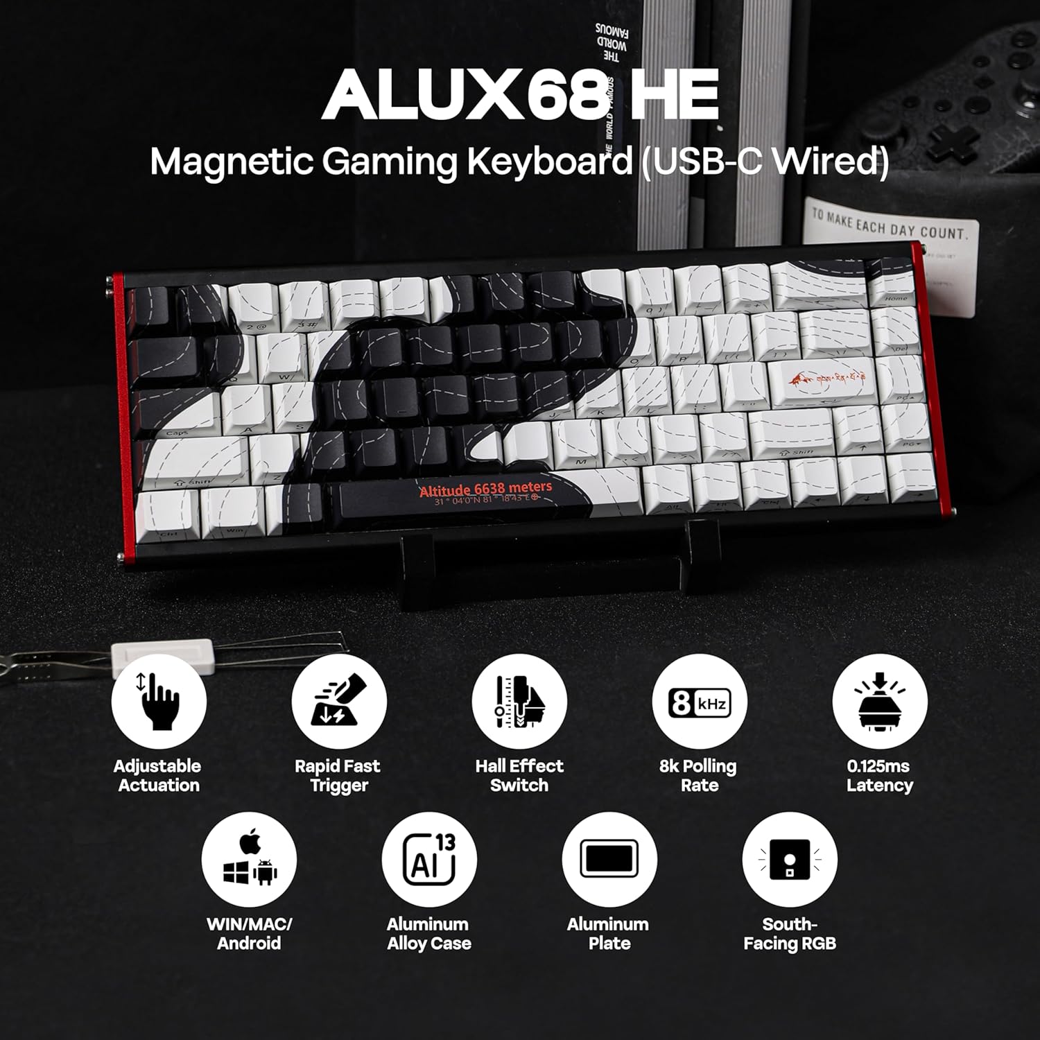 Ajazz ALUX68 Max RGB Wired 68-Keys Aluminum CNC Case Hot-Swappable Mechanical Keyboard