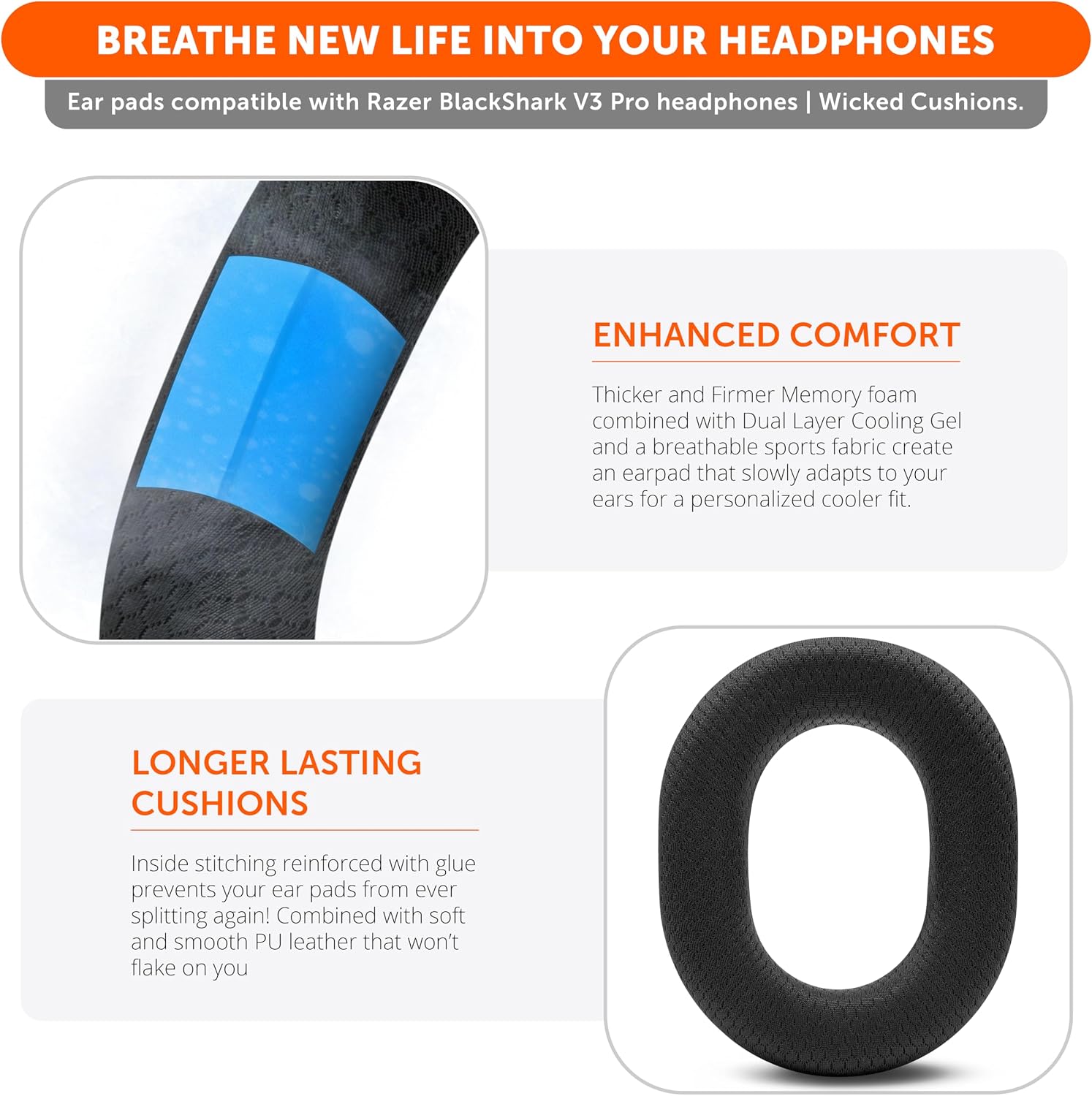 Wicked Cushions Razer Blackshark V3 Pro Earpads - WC FreeZe Cooling Gel