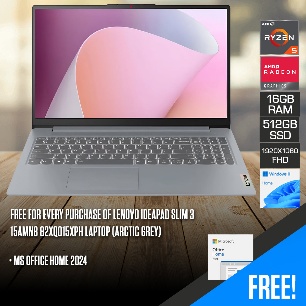 Lenovo IdeaPad Slim 3 15AMN8 82XQ015XPH Laptop (Arctic Grey) | DataBlitz