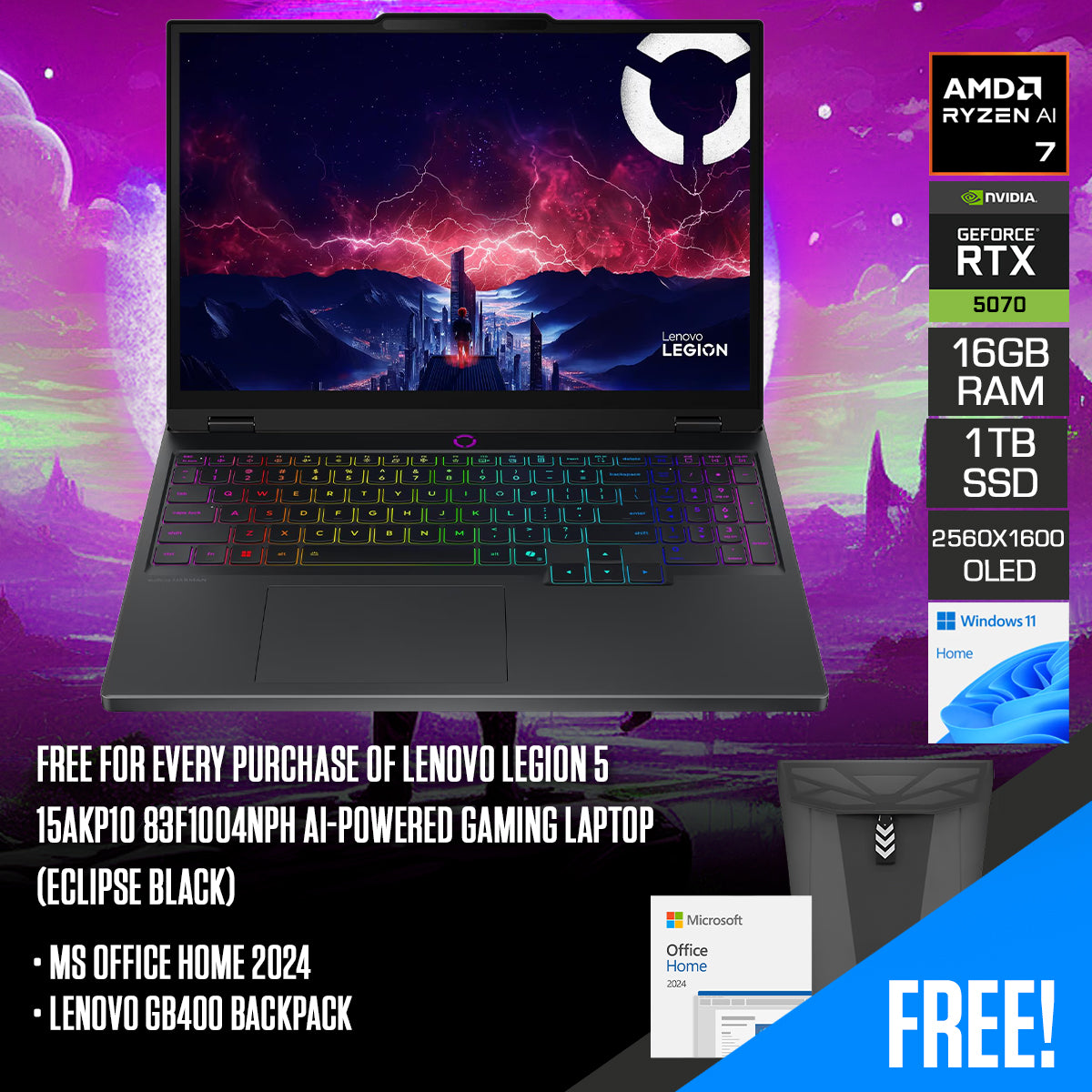 Lenovo Legion 5 15AKP10 83F1004NPH AI-Powered Gaming Laptop (Eclipse Black) | DataBlitz