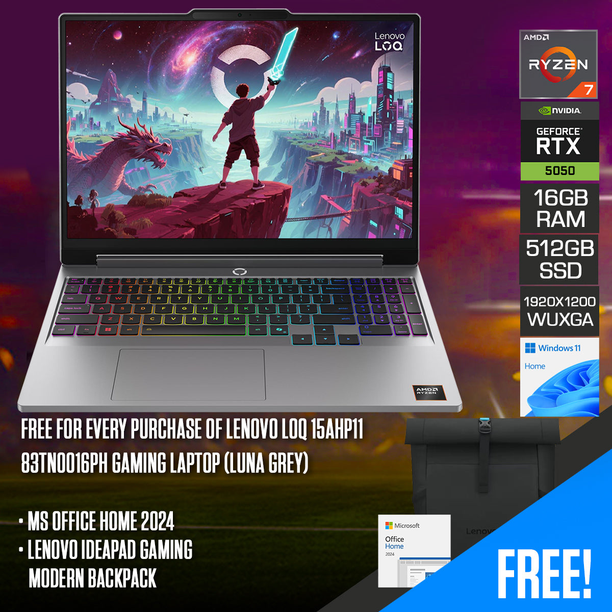 Lenovo LOQ 15AHP11 83TN0016PH Gaming Laptop (Luna Grey)