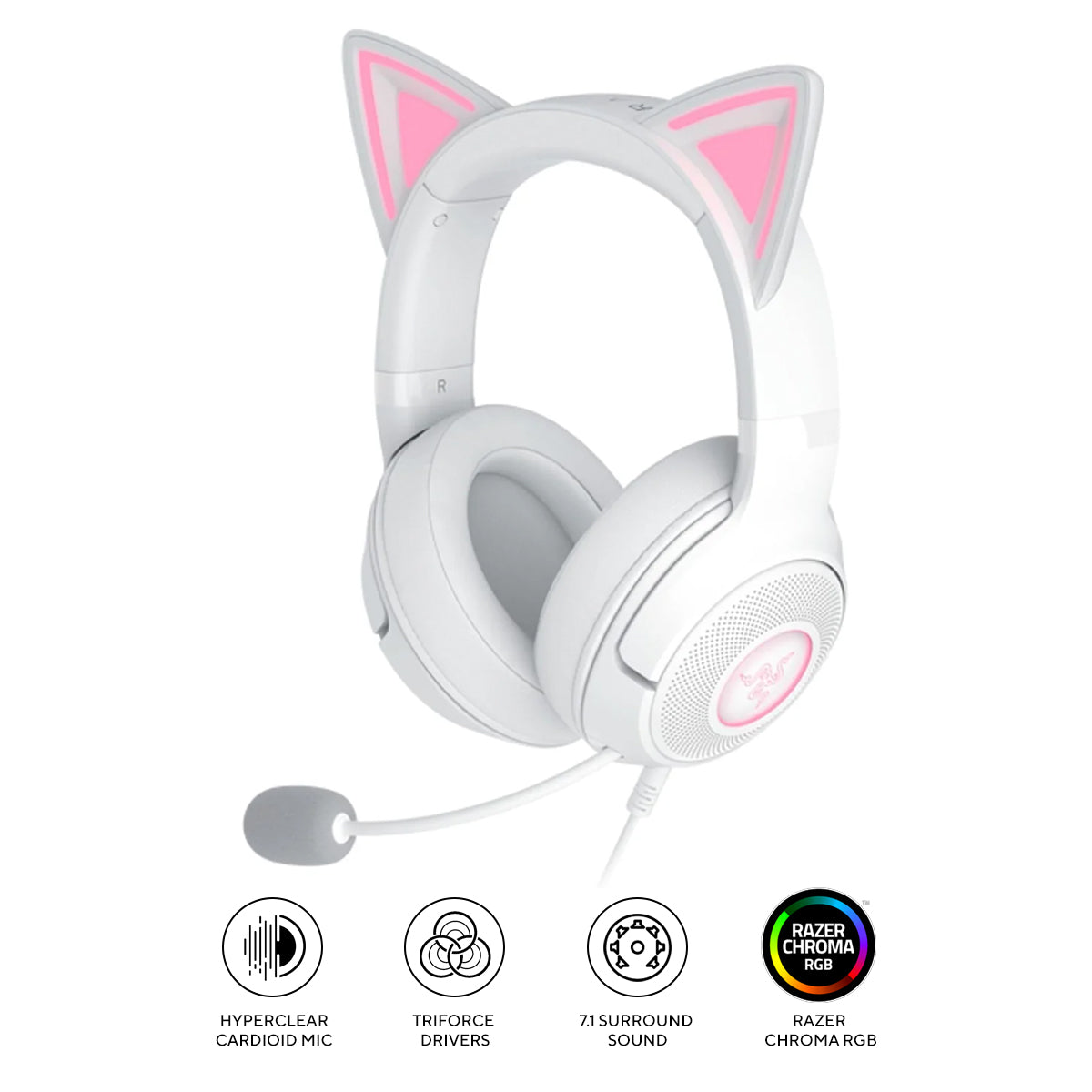 Razer Kraken Kitty V2 USB Headset with RGB Kitty Ears (White)