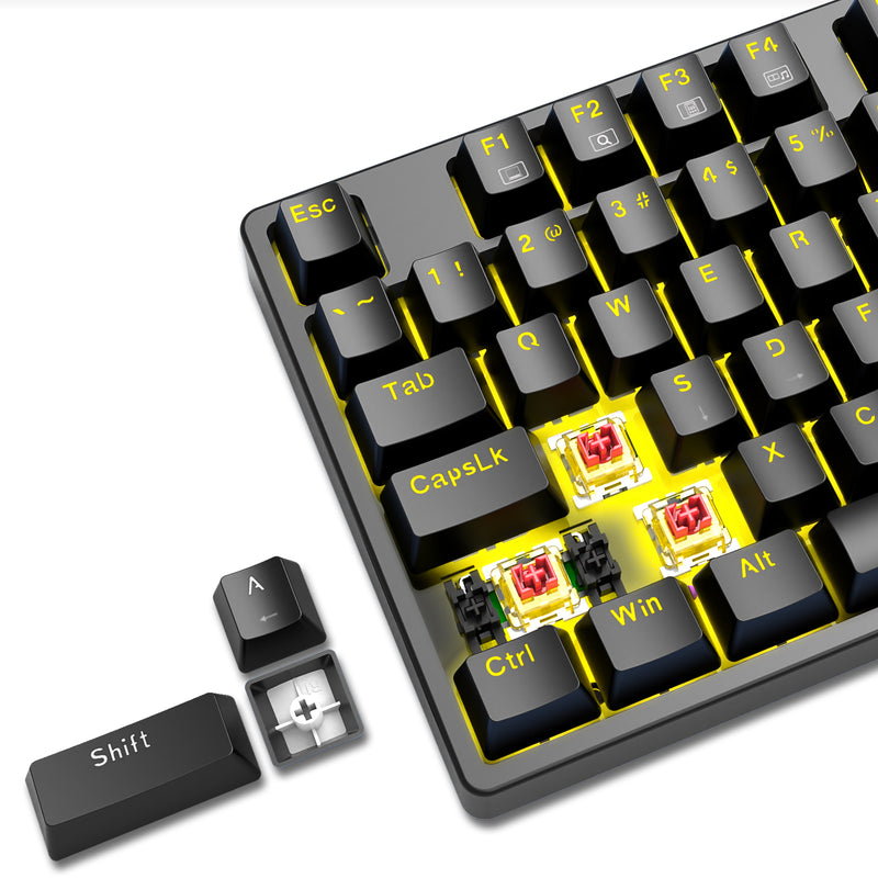 E-Yooso Z-87 Yellow Single Light 87 Keys Wired Mechanical Keyboard Black (Red Switch)