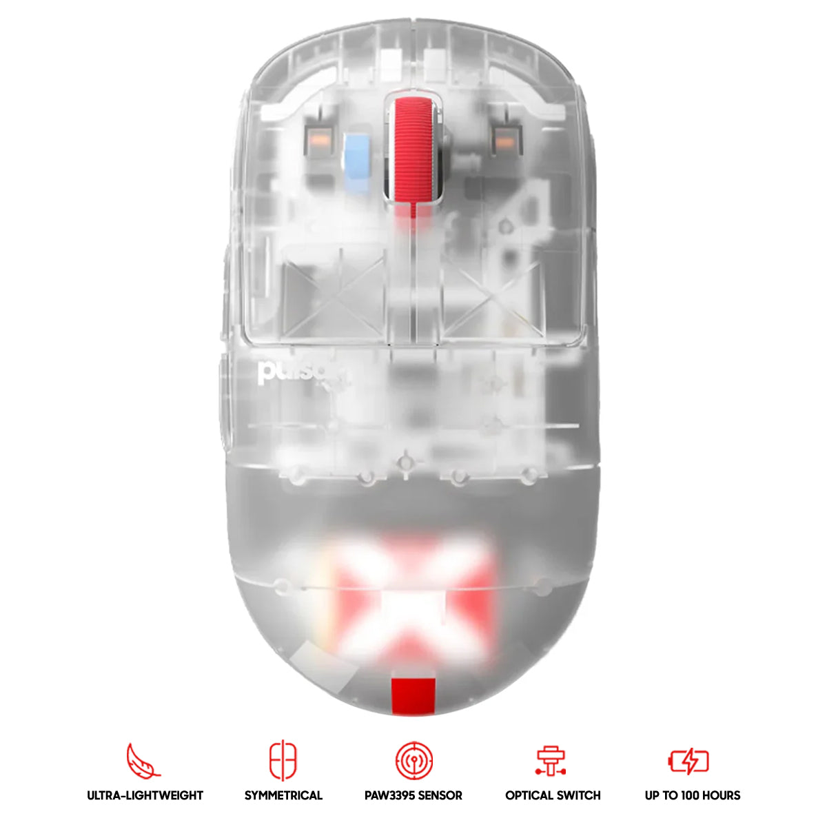 Pulsar X2H Medium Symmetrical Ultralight Wireless Gaming Mouse Super Clear Limited Ed. Size 2