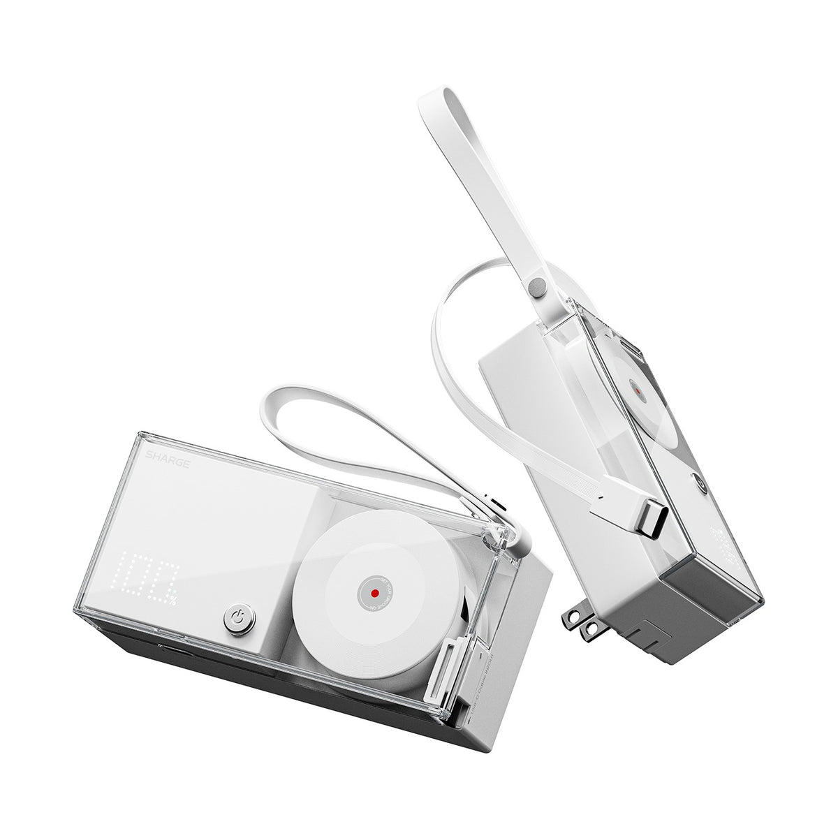 Sharge Retractable 3-in-1 Power Bank & Wall Charger 10000mAh 30W with Built-in USB-C Cable (White) (P7U)