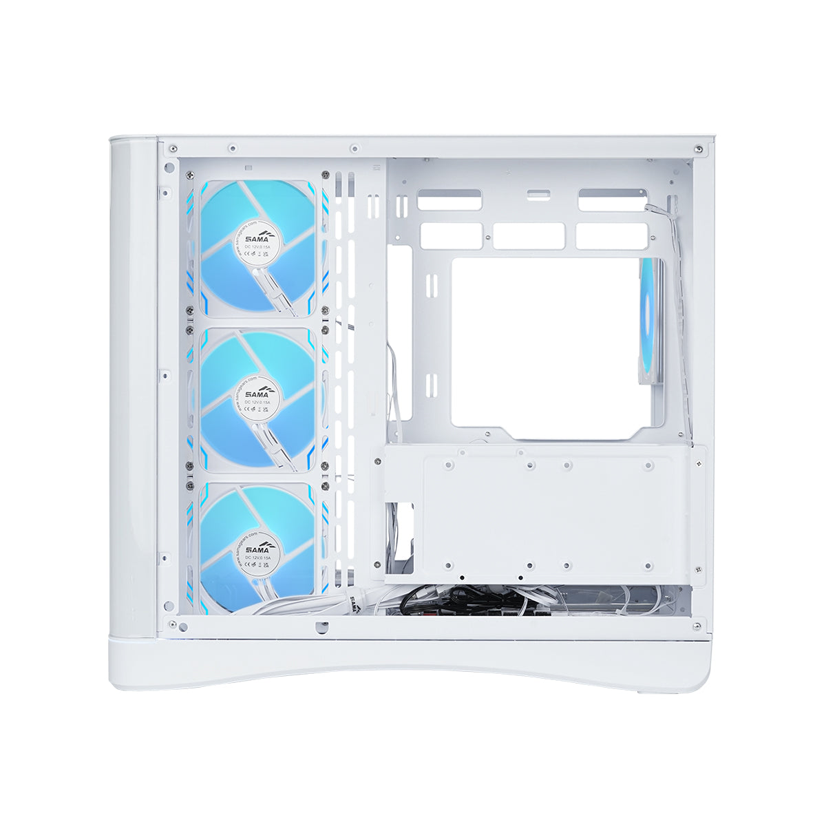 Sama V62 Mid-Tower Curved Panoramic TG Panel PC Case with 7x Pre-Installed ARGB Infinity Fans (Black, White) (V62-BKADA7X1-GL, V62-WHADA7X1-GL)