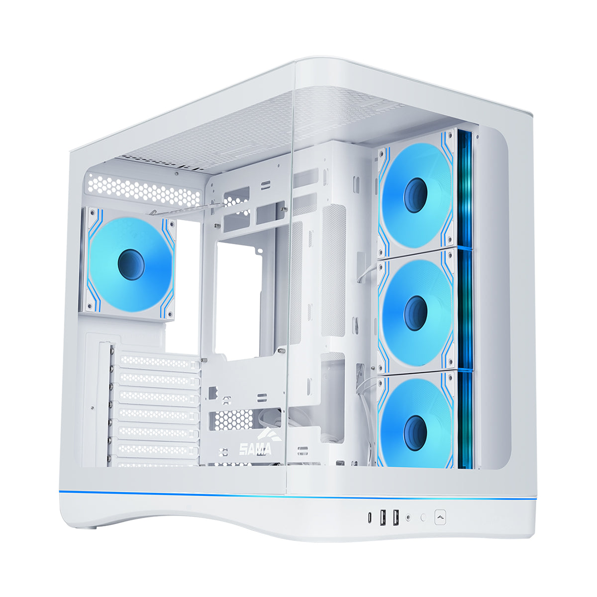 Sama V62S Mid-Tower Curved Panoramic TG Panel PC Case with 4x Pre-Installed ARGB Infinity Fans