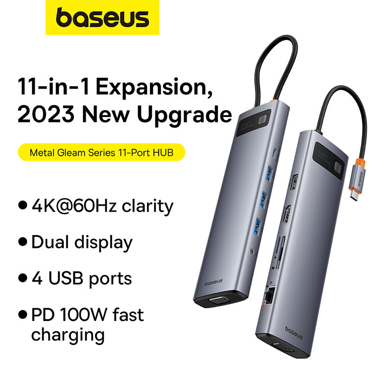 Baseus Metal Gleam Series 11-Port Hub USB-C to HDMI 4K@60Hz + VGA + 3xUSB 3.0 + USB 2.0 + USB-C PD